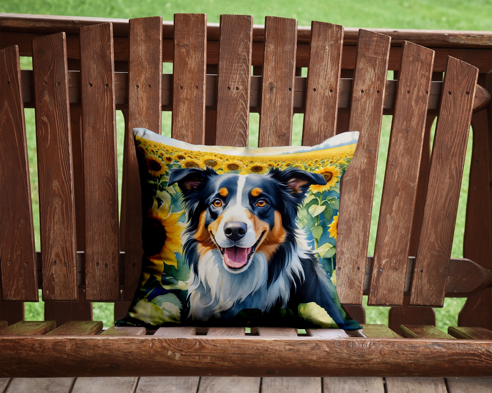 Border Collie in Sunflowers Throw Pillow
