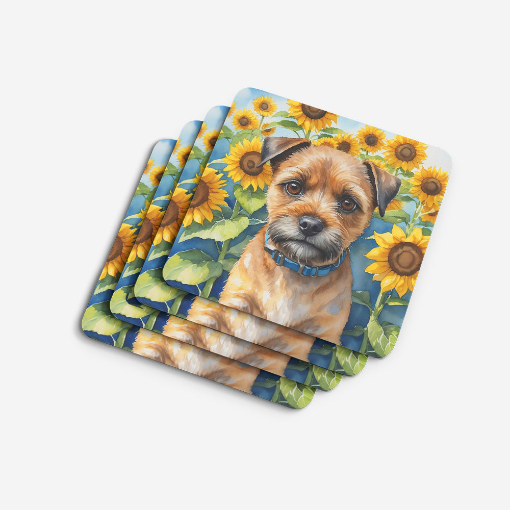 Border Terrier in Sunflowers Foam Coasters