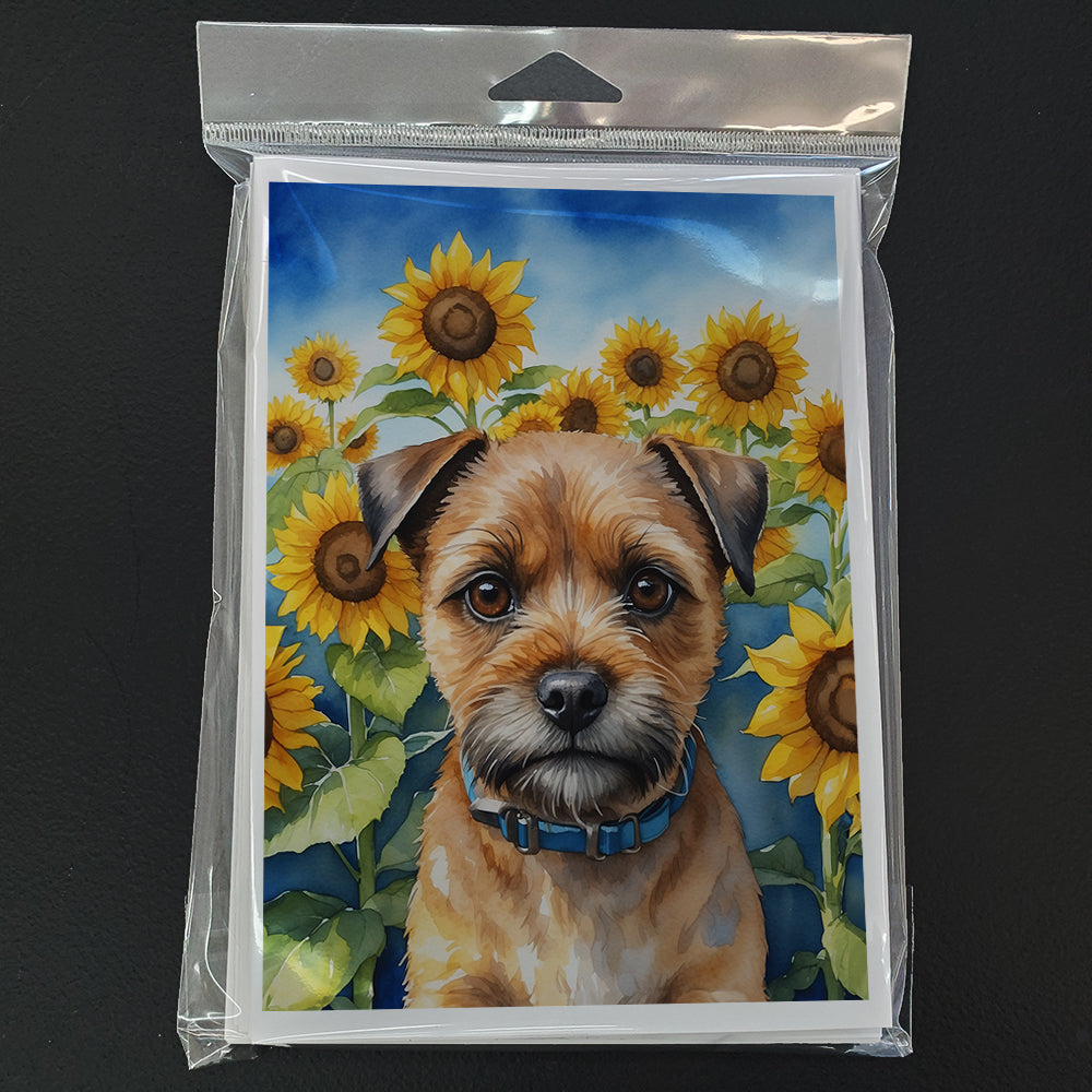 Border Terrier in Sunflowers Greeting Cards Pack of 8