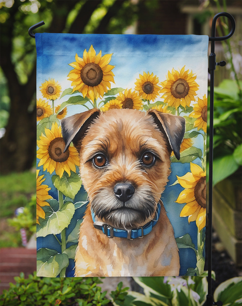 Border Terrier in Sunflowers Garden Flag