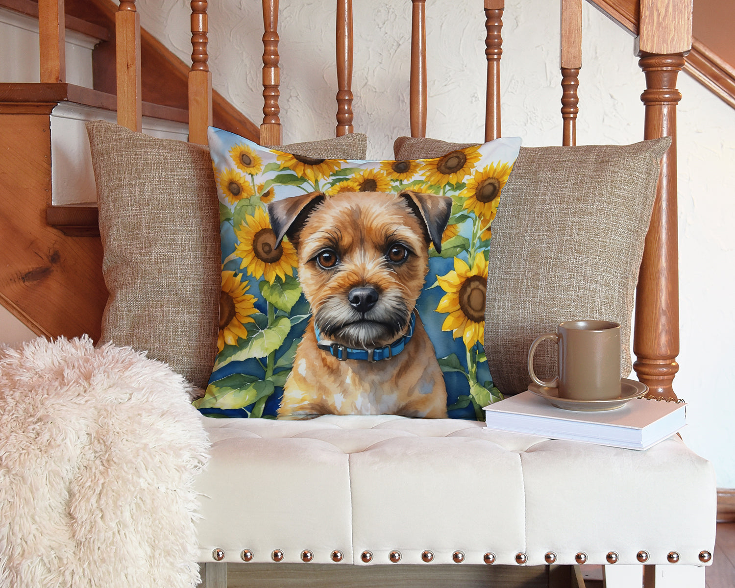 Border Terrier in Sunflowers Throw Pillow