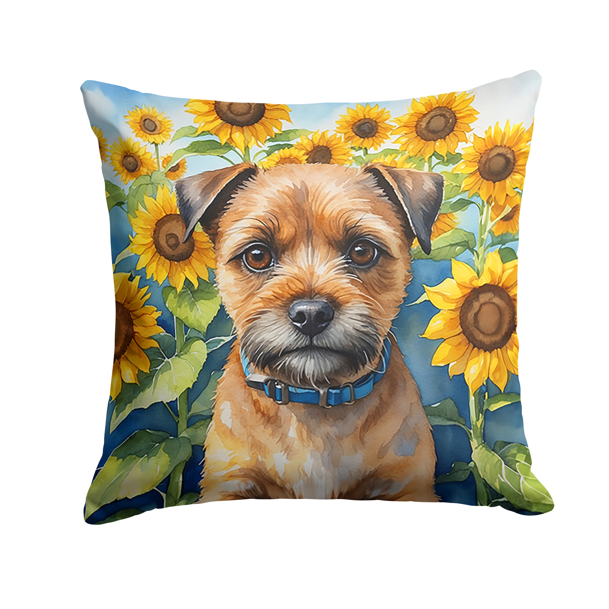 Buy this Border Terrier in Sunflowers Throw Pillow