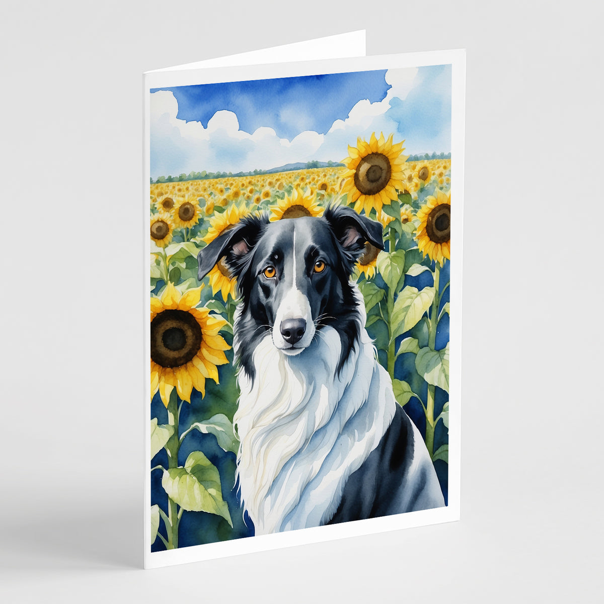 Buy this Borzoi in Sunflowers Greeting Cards Pack of 8