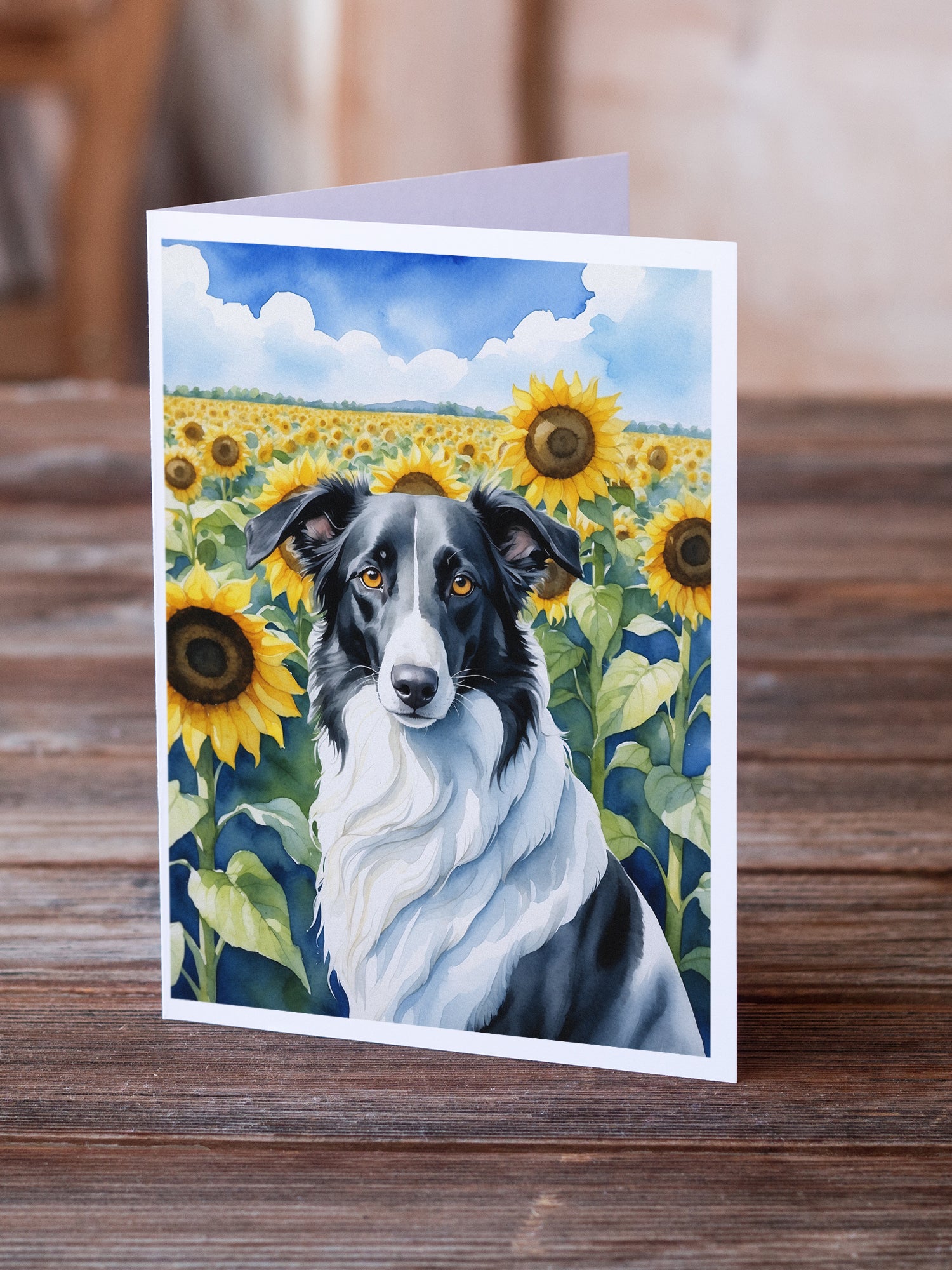 Buy this Borzoi in Sunflowers Greeting Cards Pack of 8