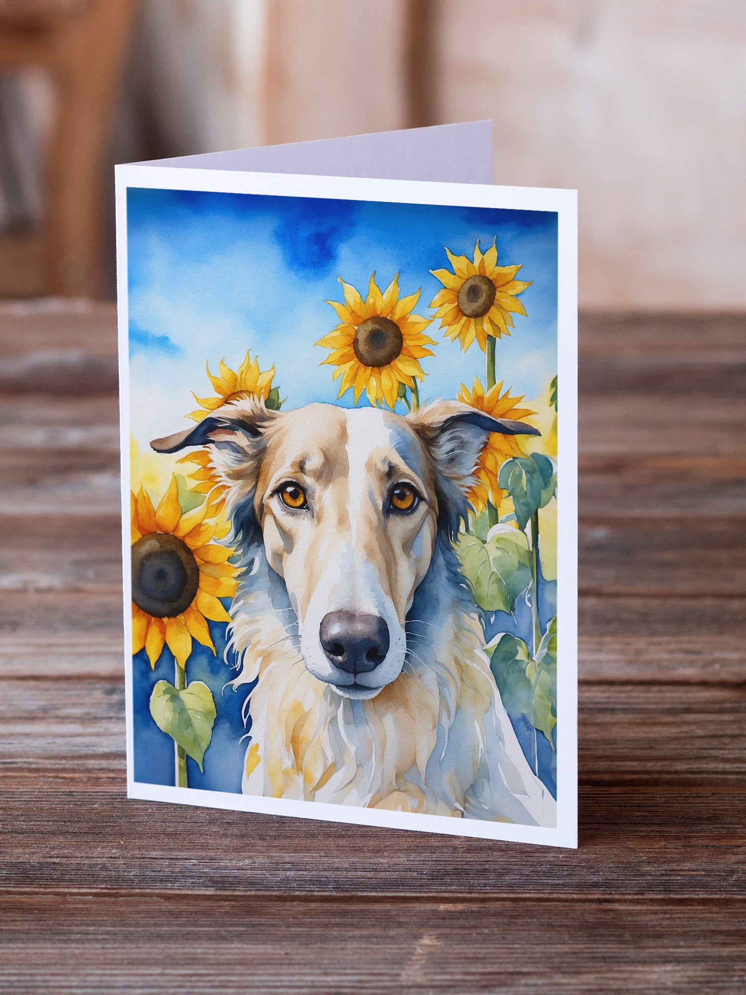 Borzoi in Sunflowers Greeting Cards Pack of 8