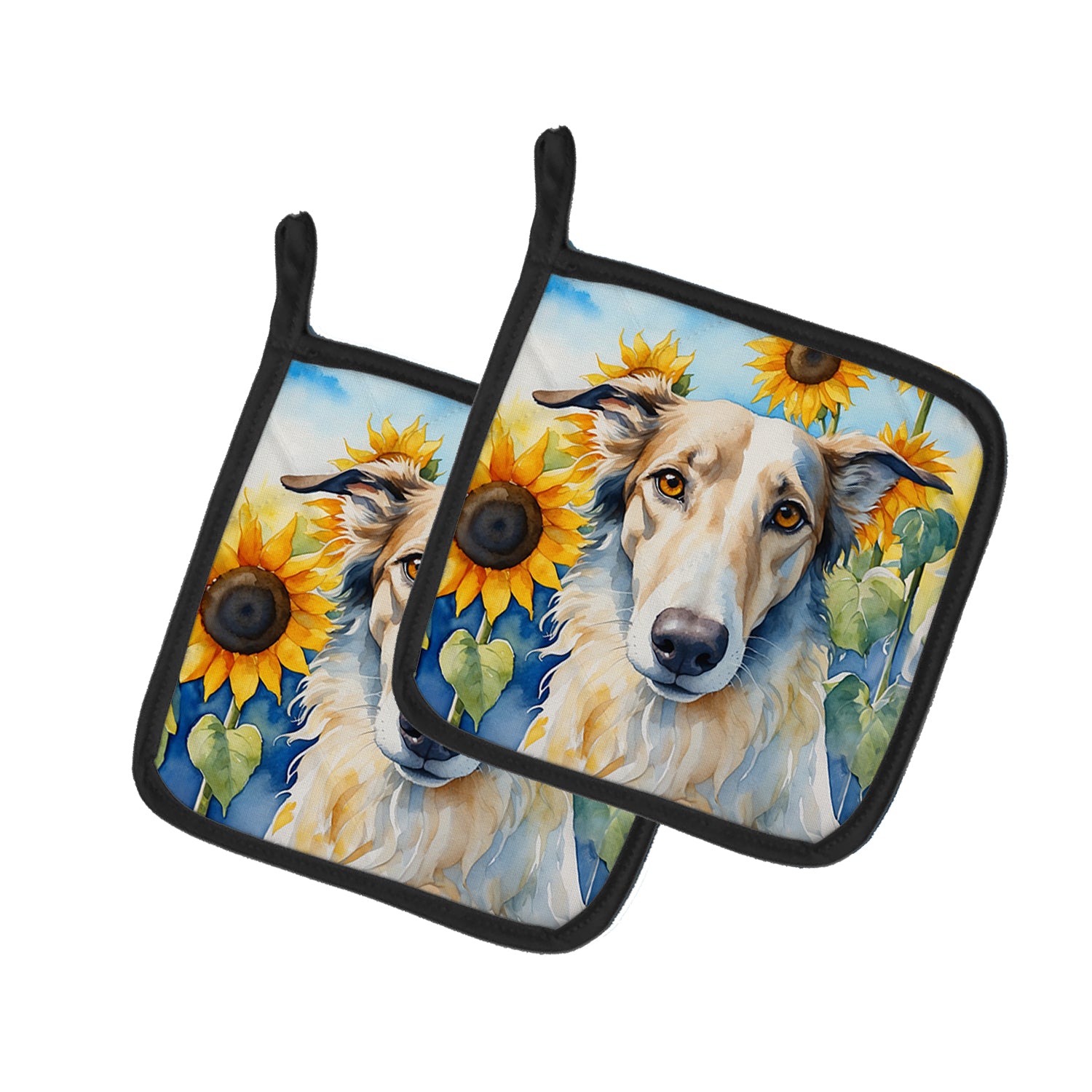 Buy this Borzoi in Sunflowers Pair of Pot Holders