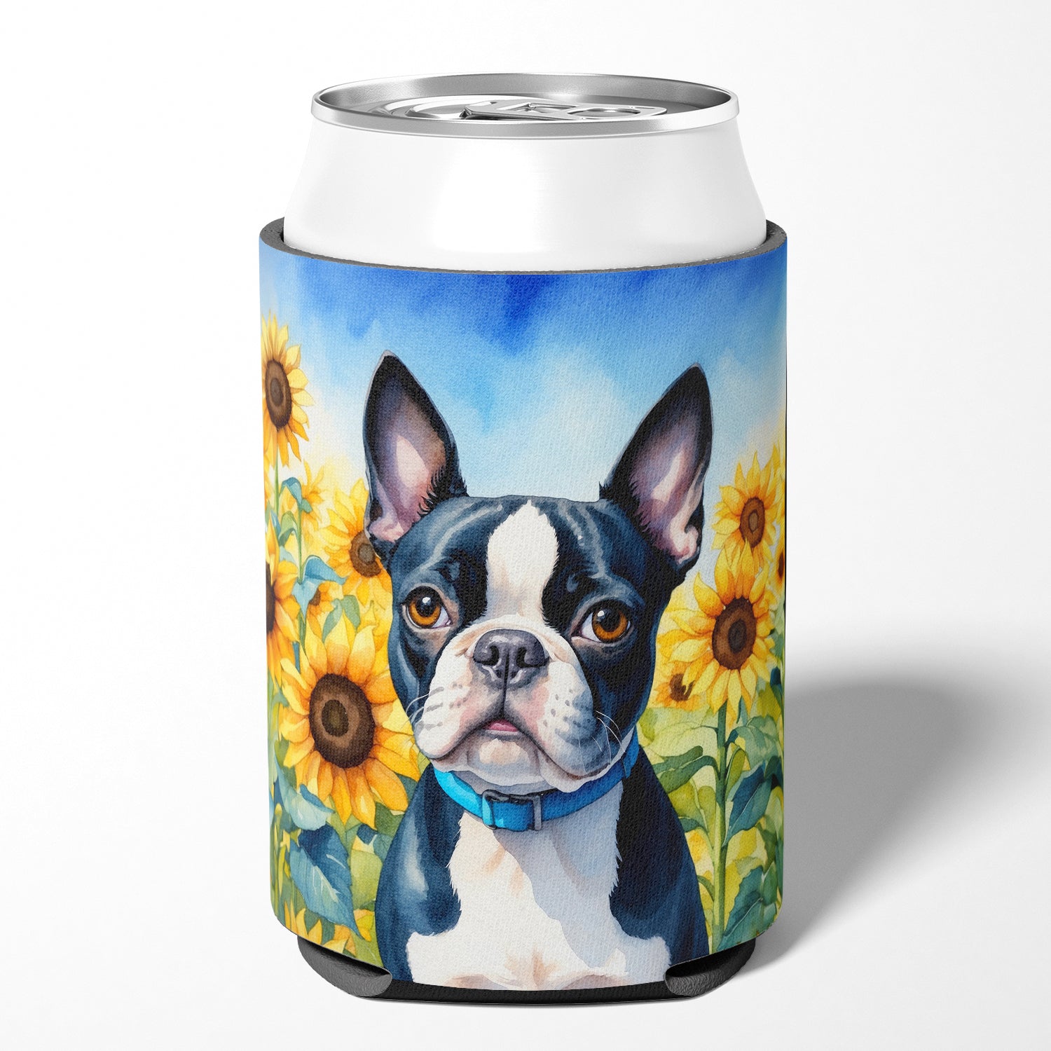 Boston Terrier in Sunflowers Can or Bottle Hugger