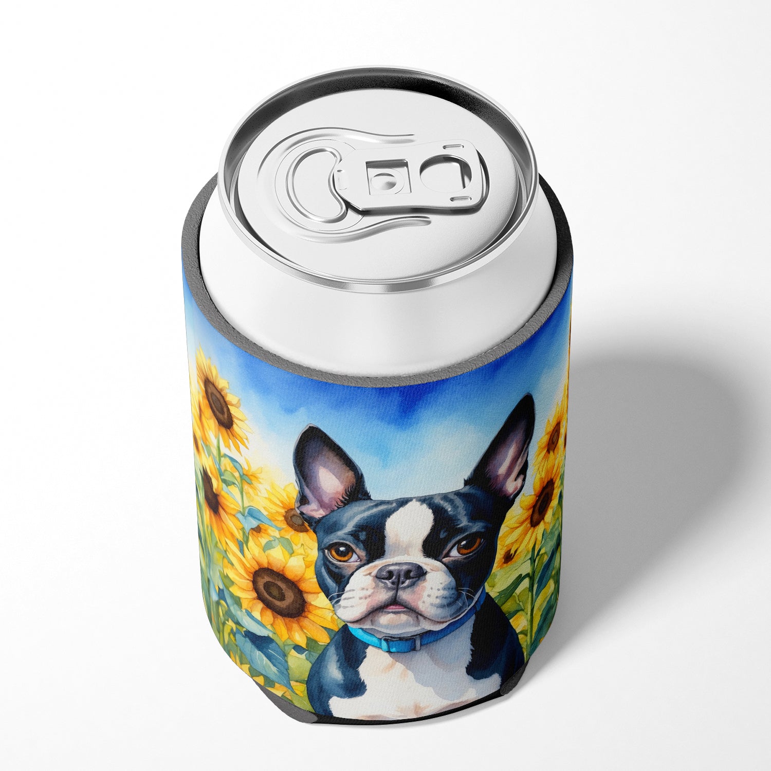 Boston Terrier in Sunflowers Can or Bottle Hugger