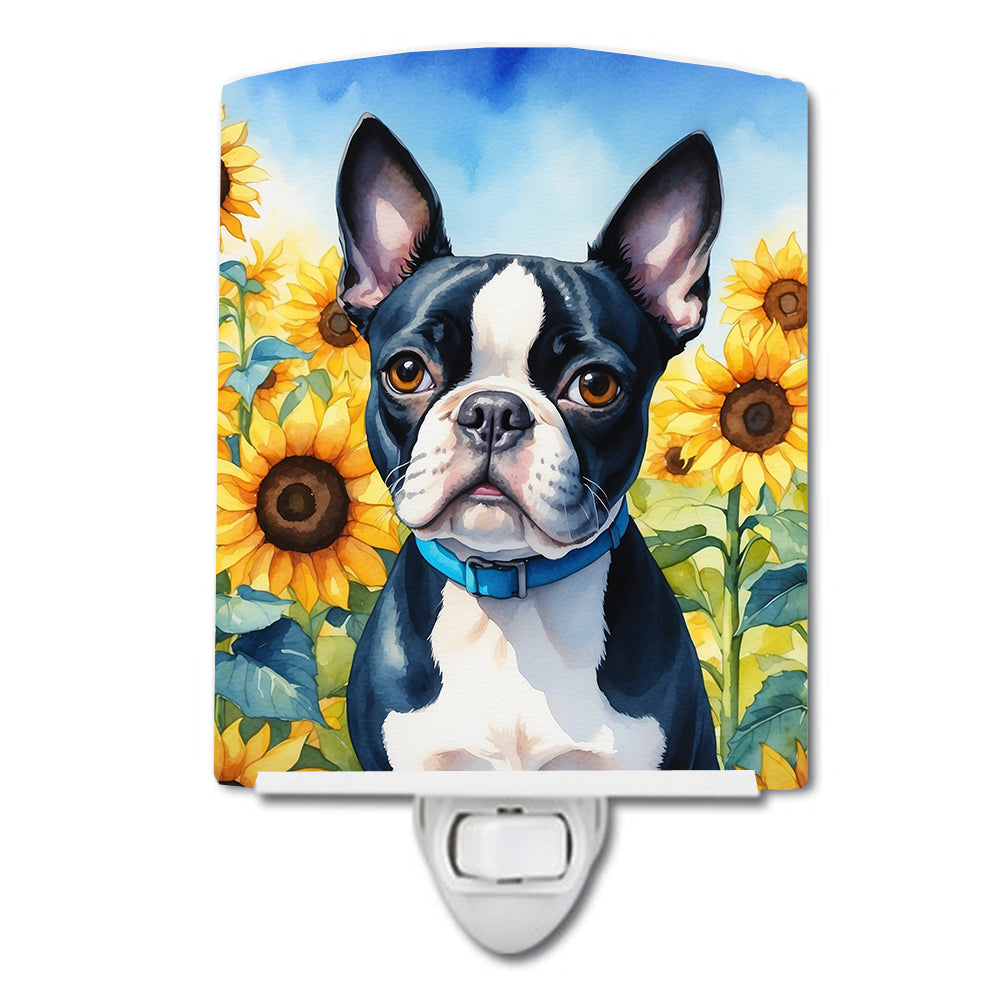 Buy this Boston Terrier in Sunflowers Ceramic Night Light