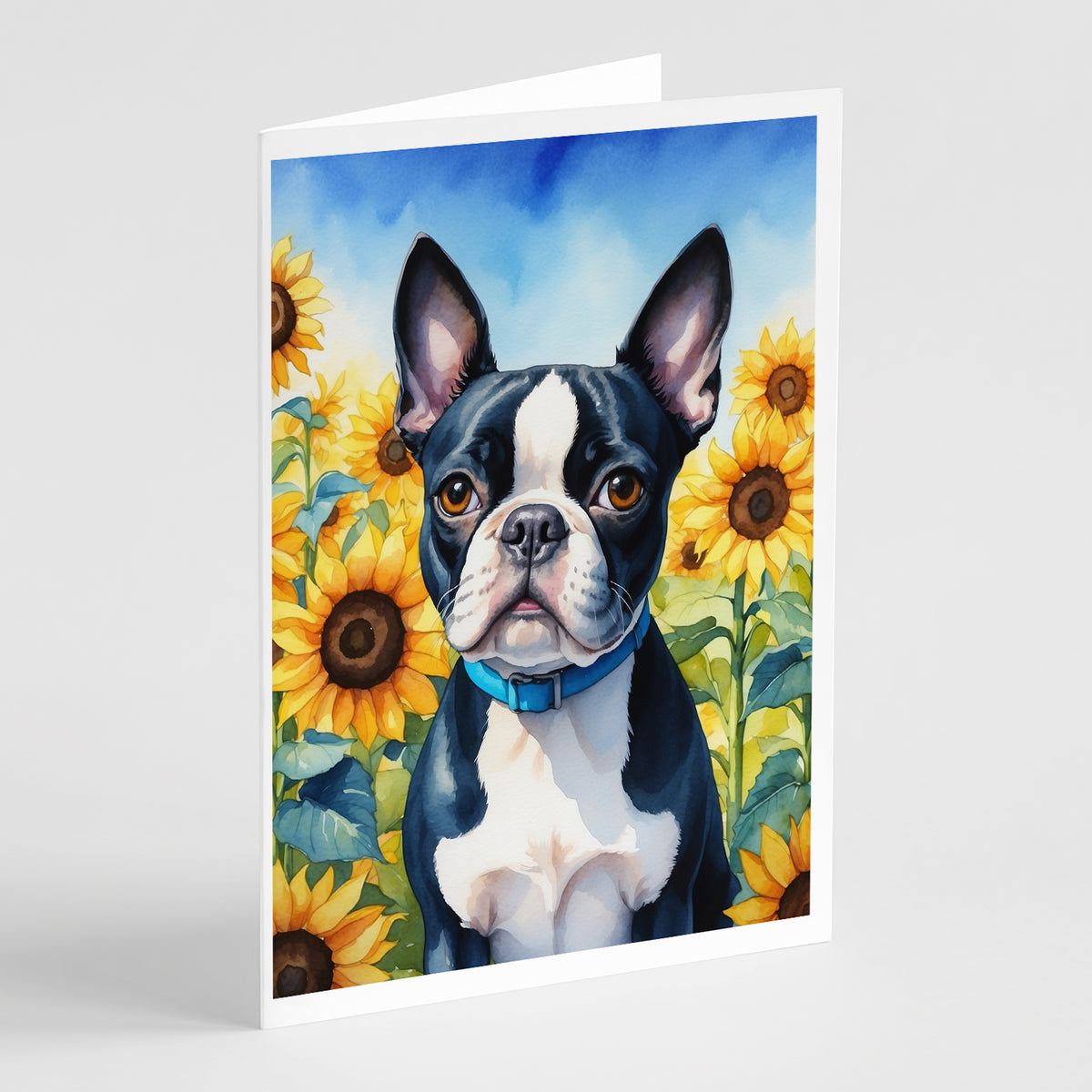 Buy this Boston Terrier in Sunflowers Greeting Cards Pack of 8