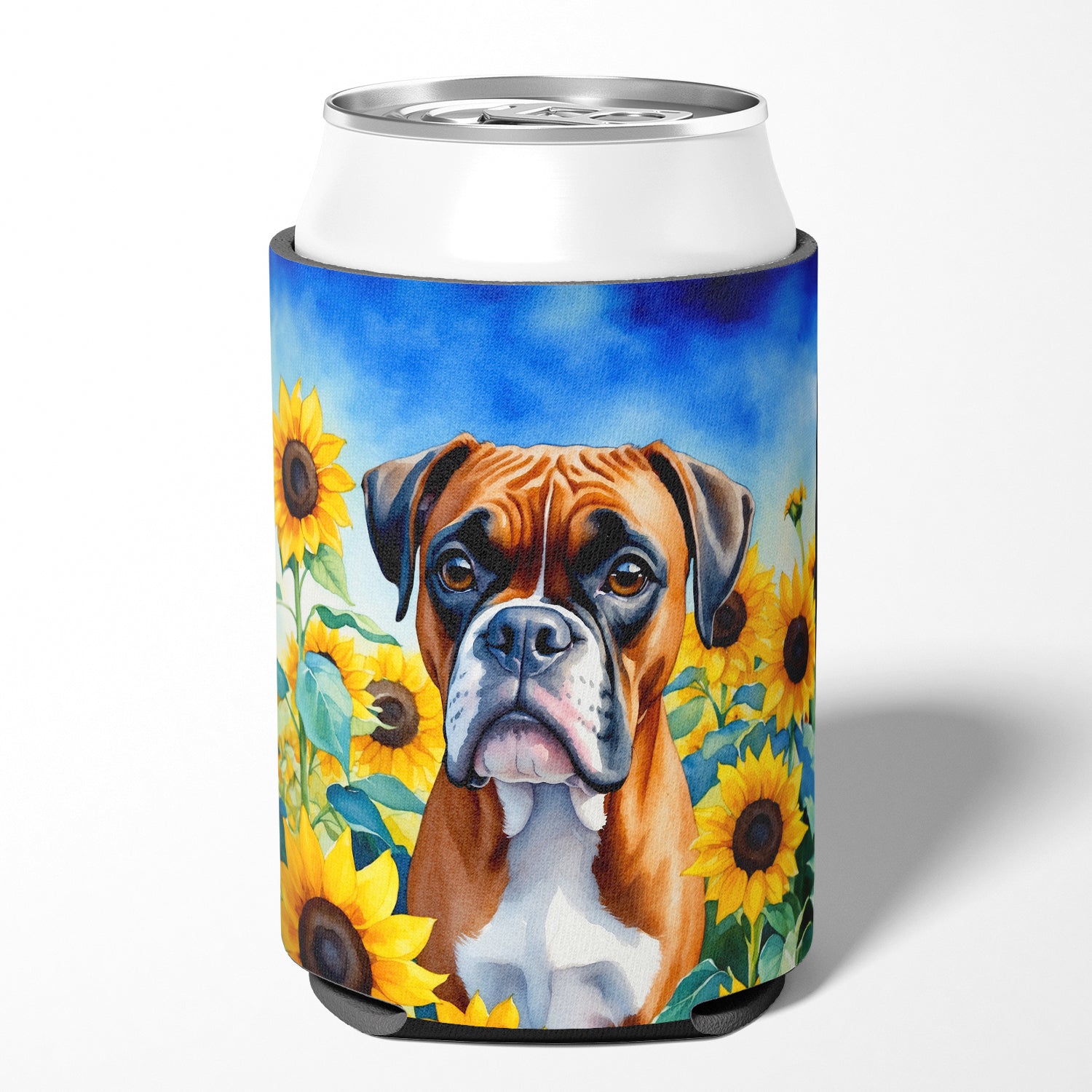 Boxer in Sunflowers Can or Bottle Hugger