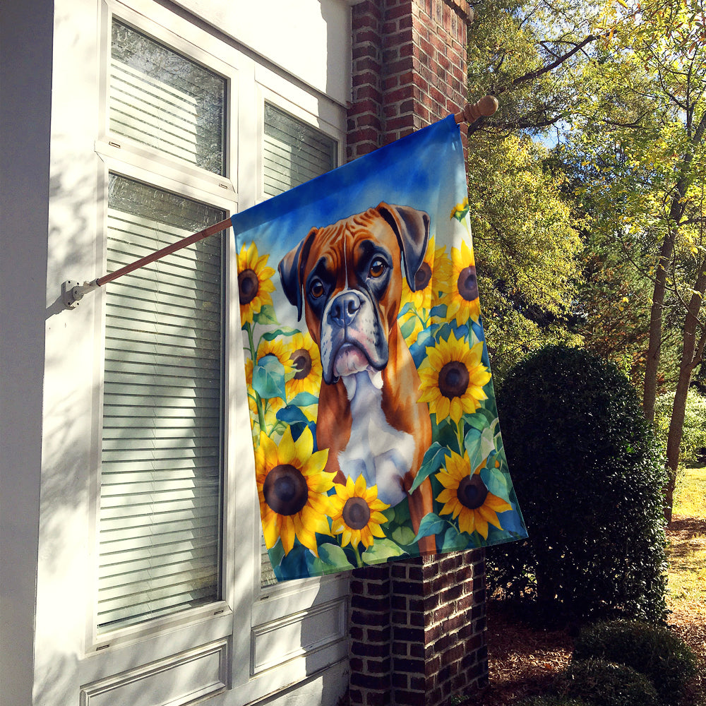 Boxer in Sunflowers House Flag