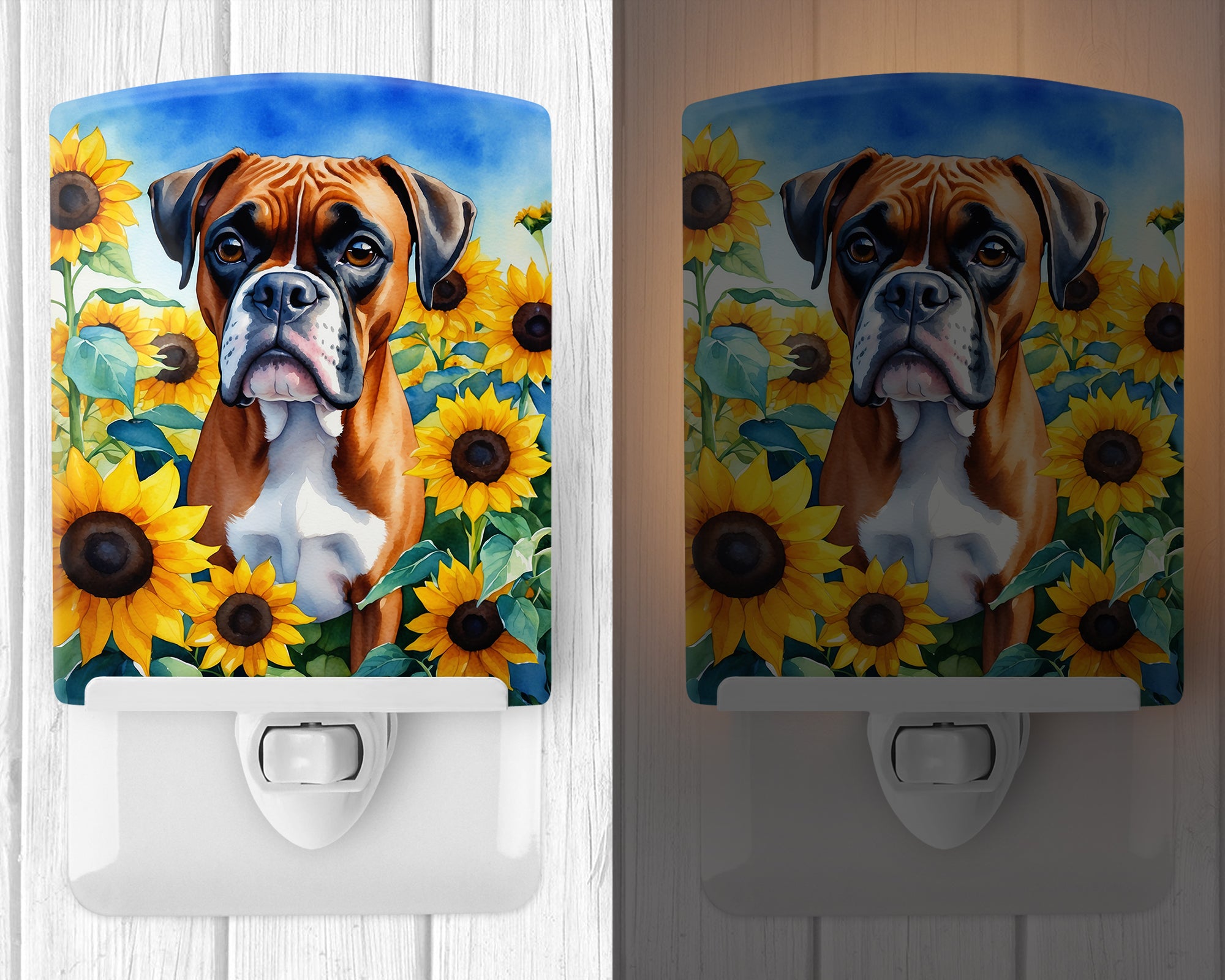 Boxer in Sunflowers Ceramic Night Light