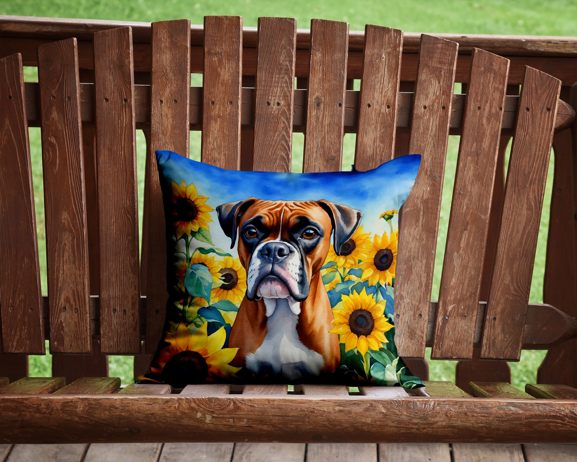 Buy this Boxer in Sunflowers Throw Pillow