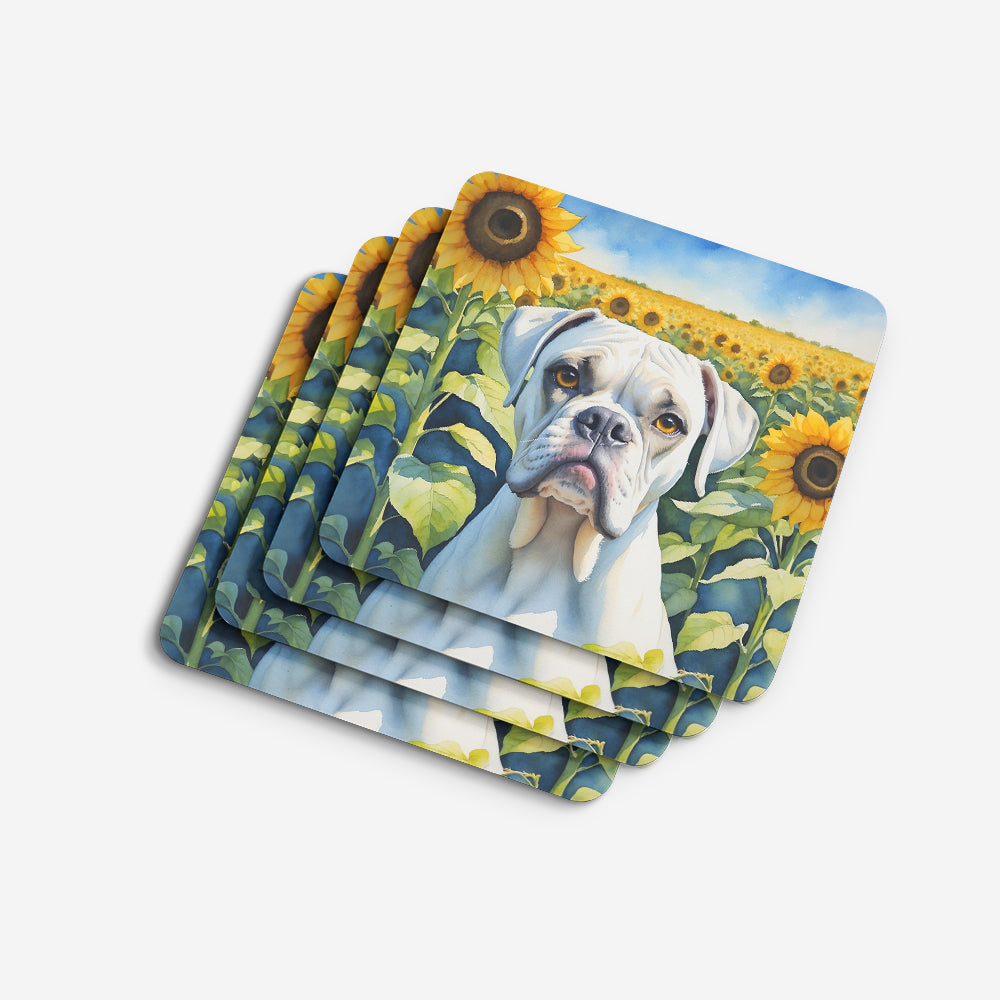 Boxer in Sunflowers Foam Coasters