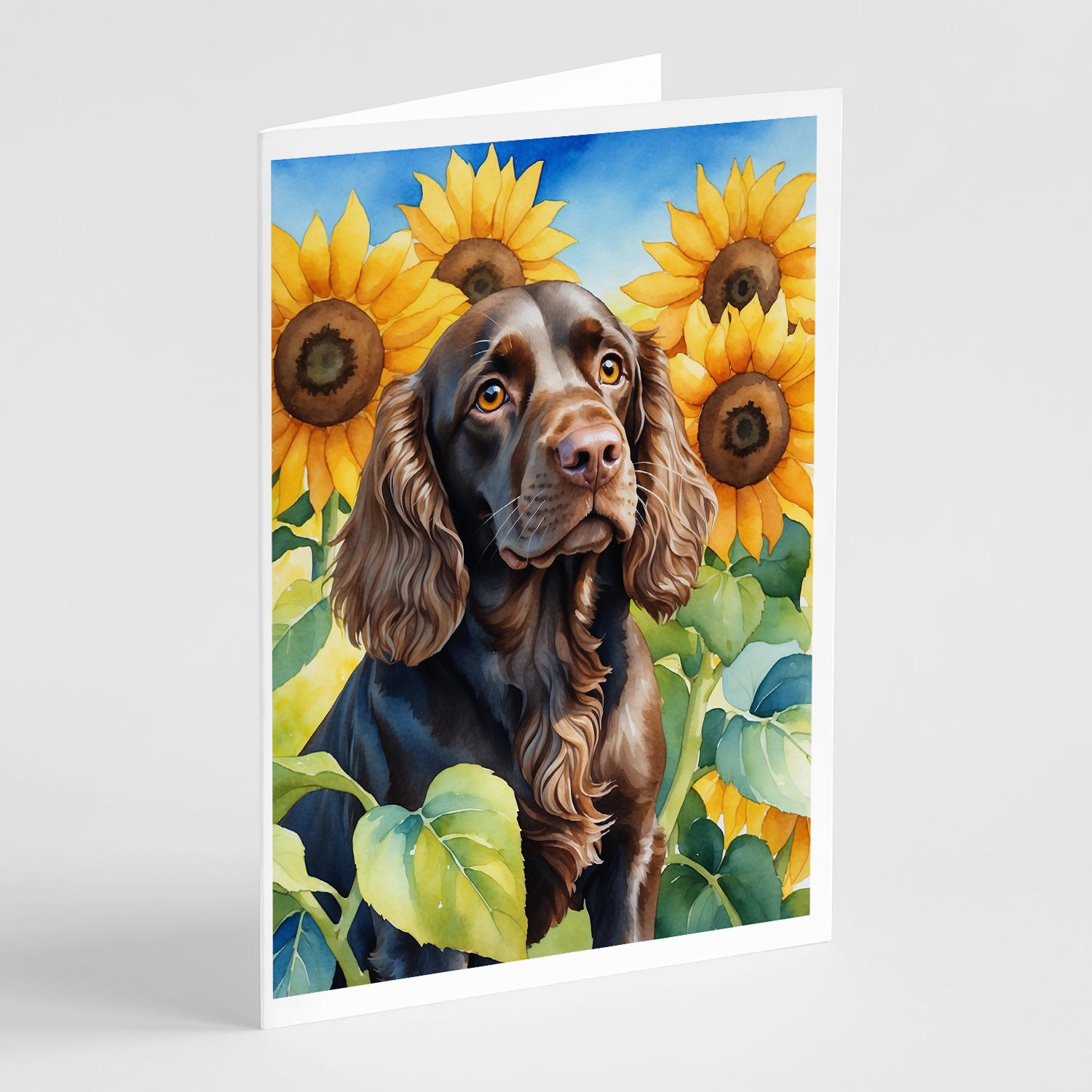Buy this Boykin Spaniel in Sunflowers Greeting Cards Pack of 8