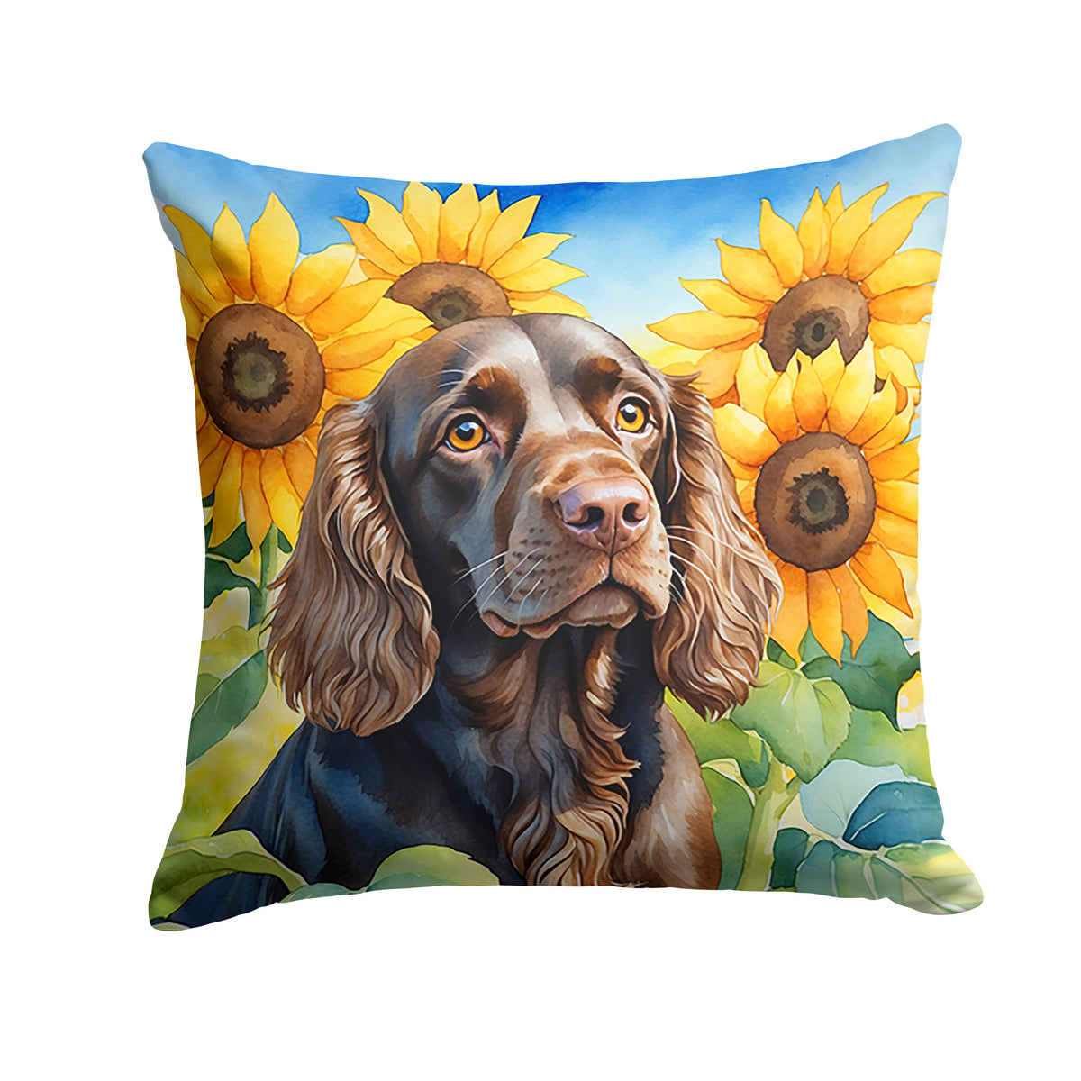 Buy this Boykin Spaniel in Sunflowers Throw Pillow