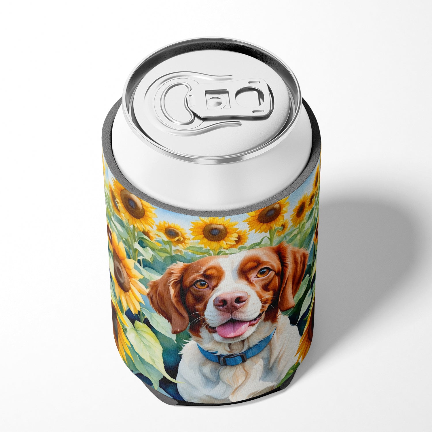 Brittany Spaniel in Sunflowers Can or Bottle Hugger