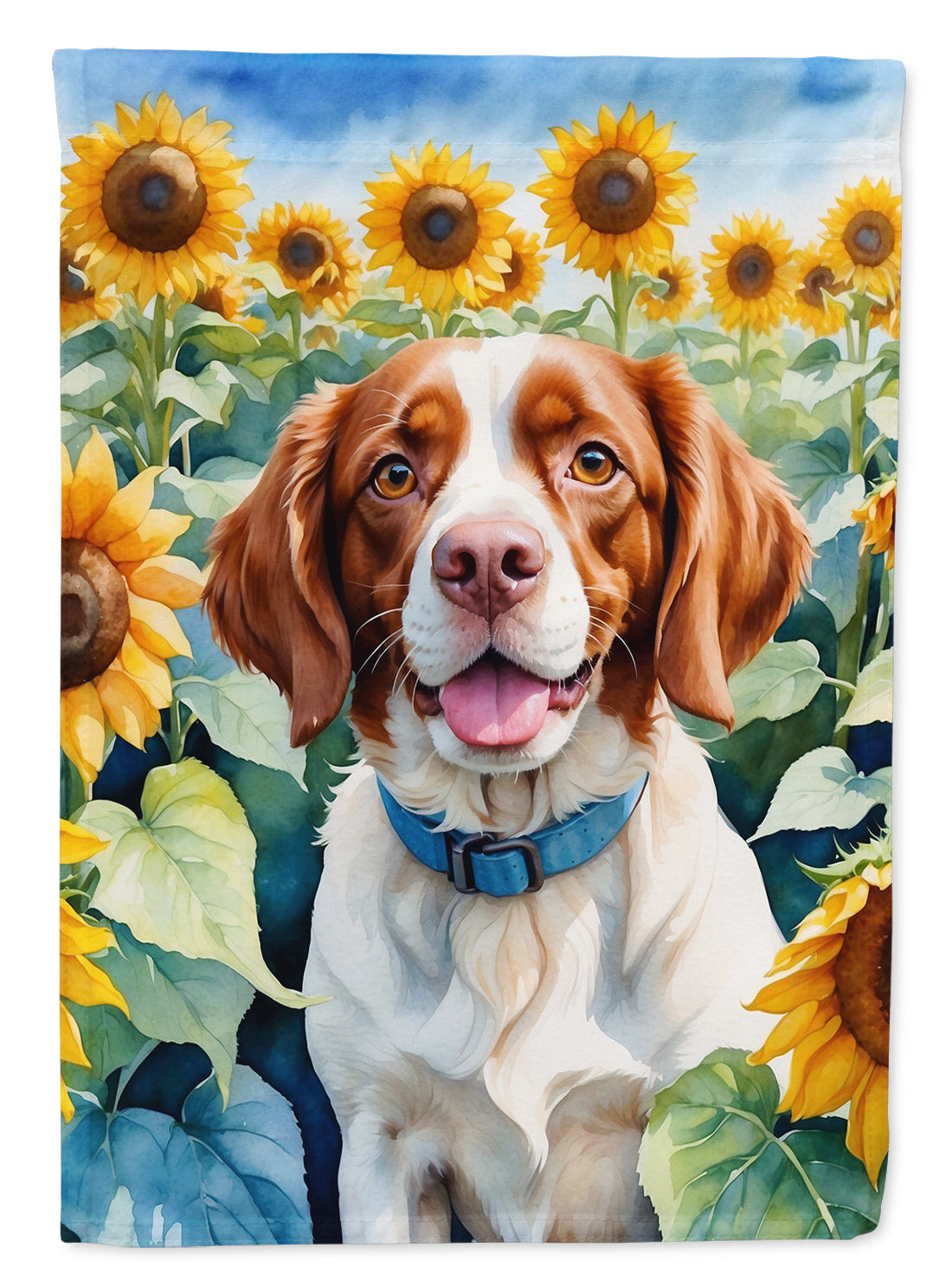 Buy this Brittany Spaniel in Sunflowers House Flag