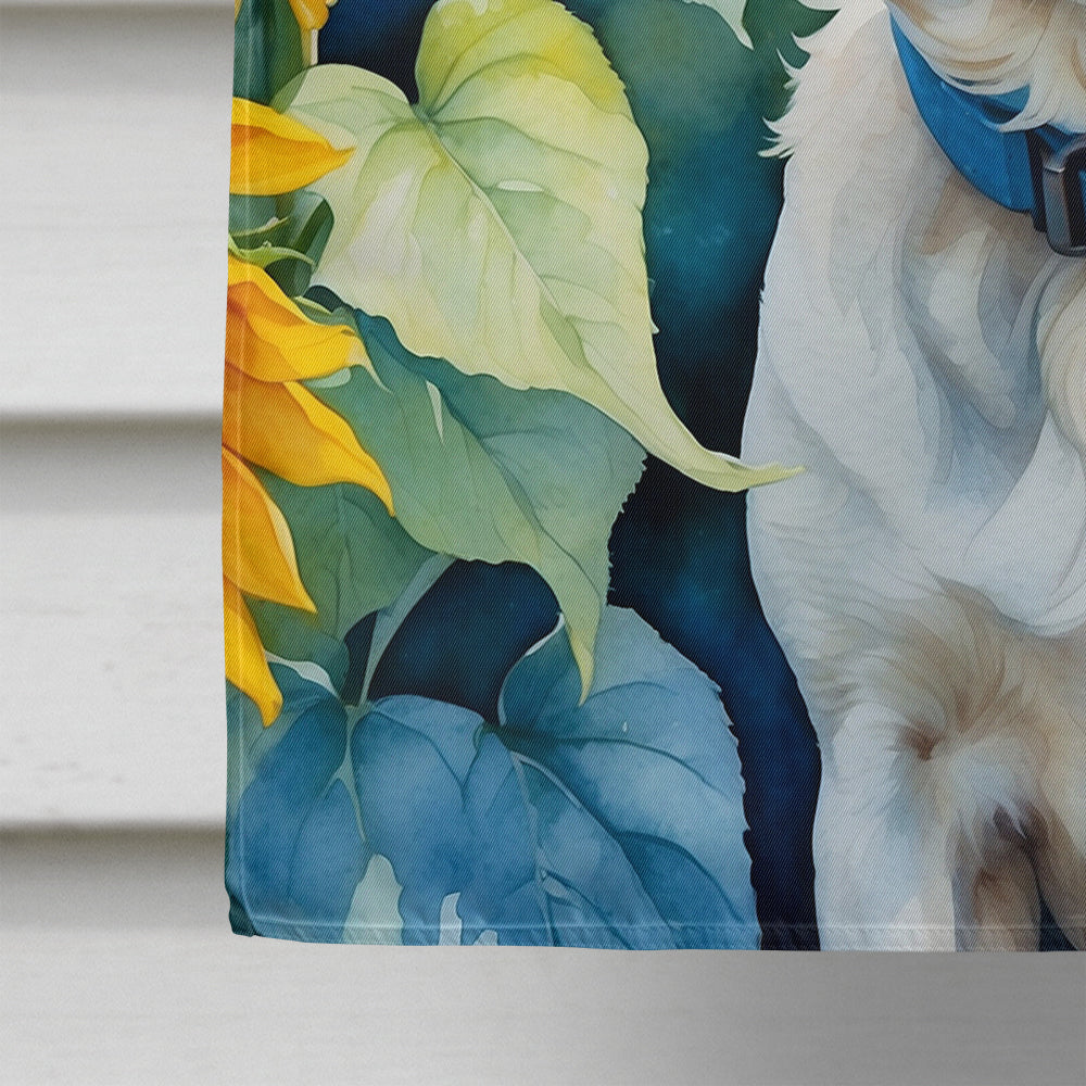 Brittany Spaniel in Sunflowers House Flag