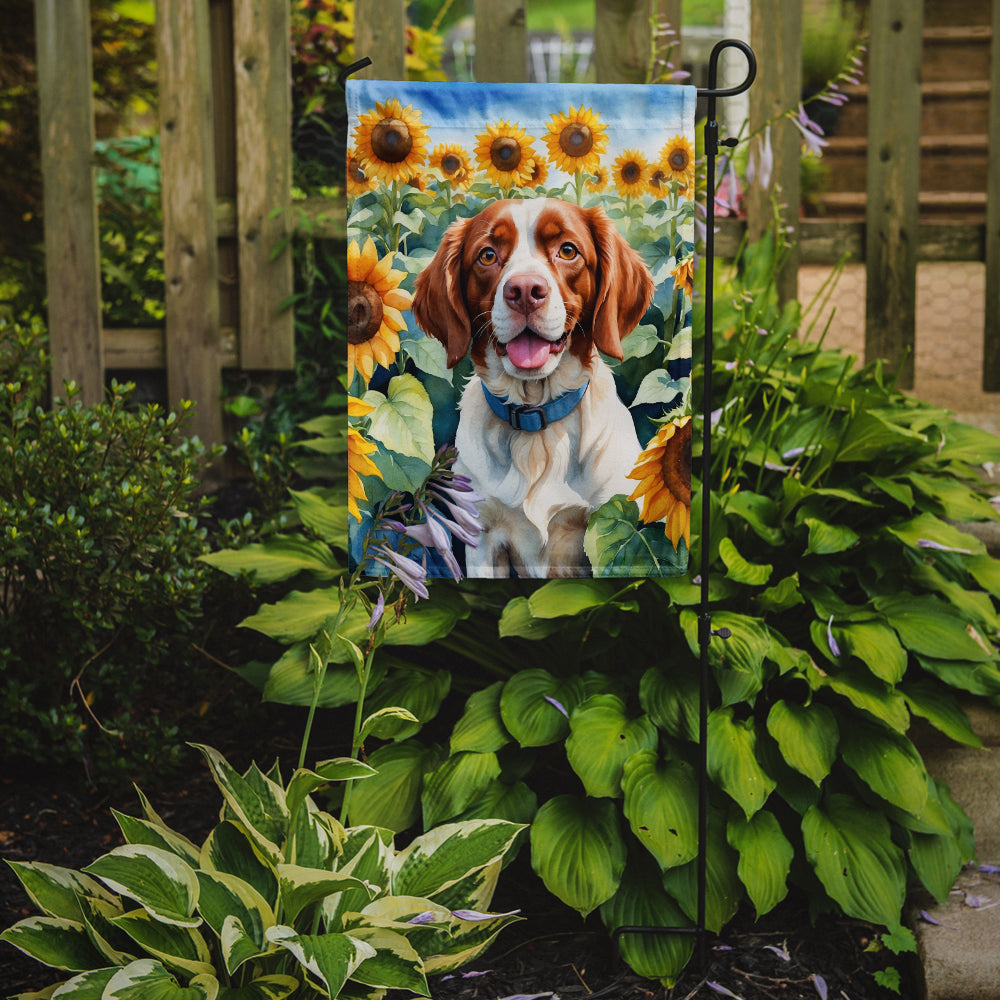 Buy this Brittany Spaniel in Sunflowers Garden Flag