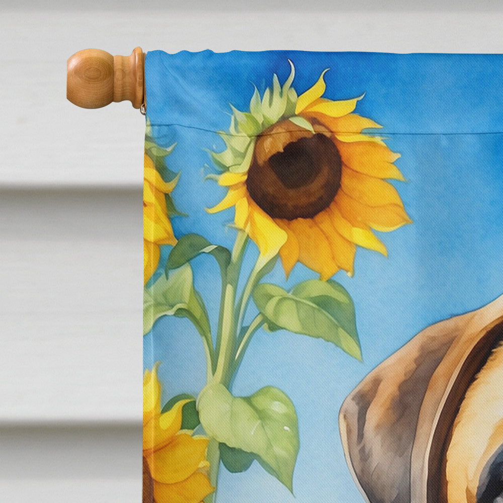 Bullmastiff in Sunflowers House Flag