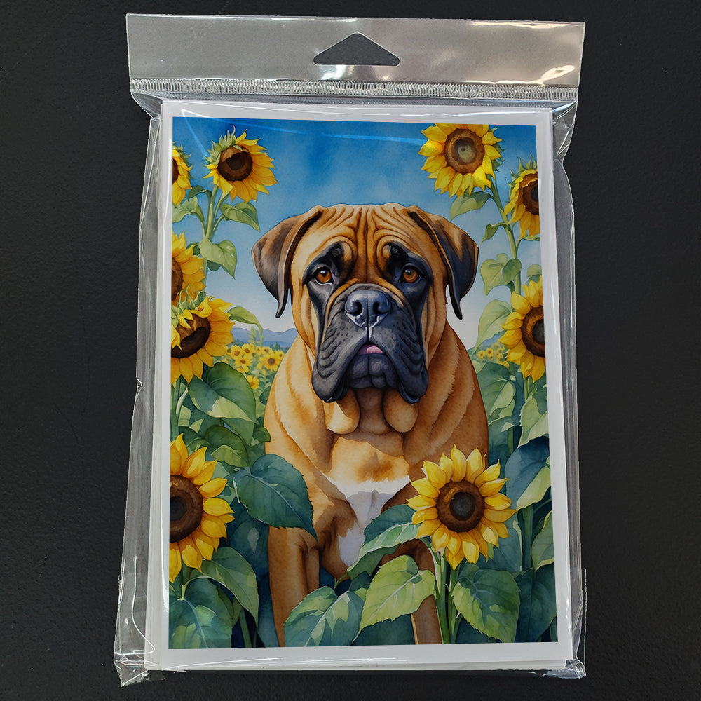 Bullmastiff in Sunflowers Greeting Cards Pack of 8