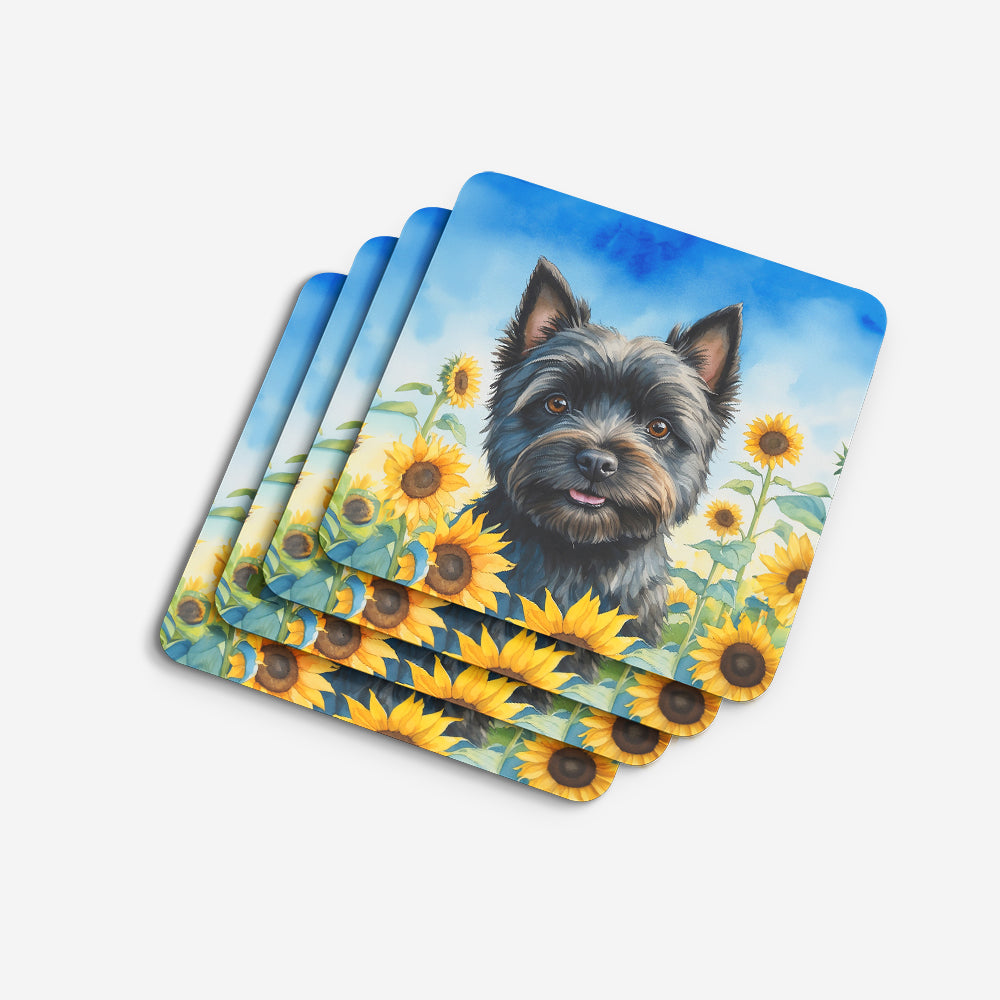 Cairn Terrier in Sunflowers Foam Coasters