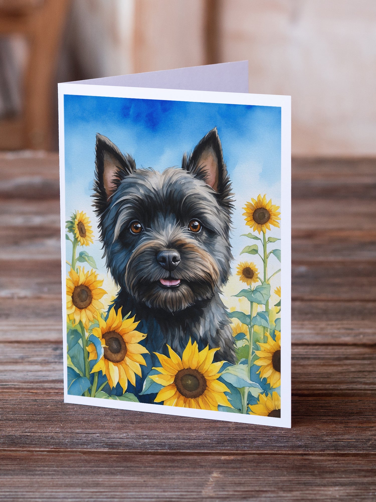 Cairn Terrier in Sunflowers Greeting Cards Pack of 8