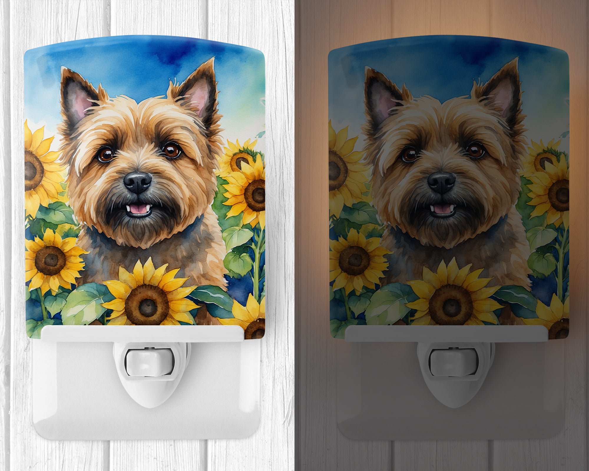 Cairn Terrier in Sunflowers Ceramic Night Light