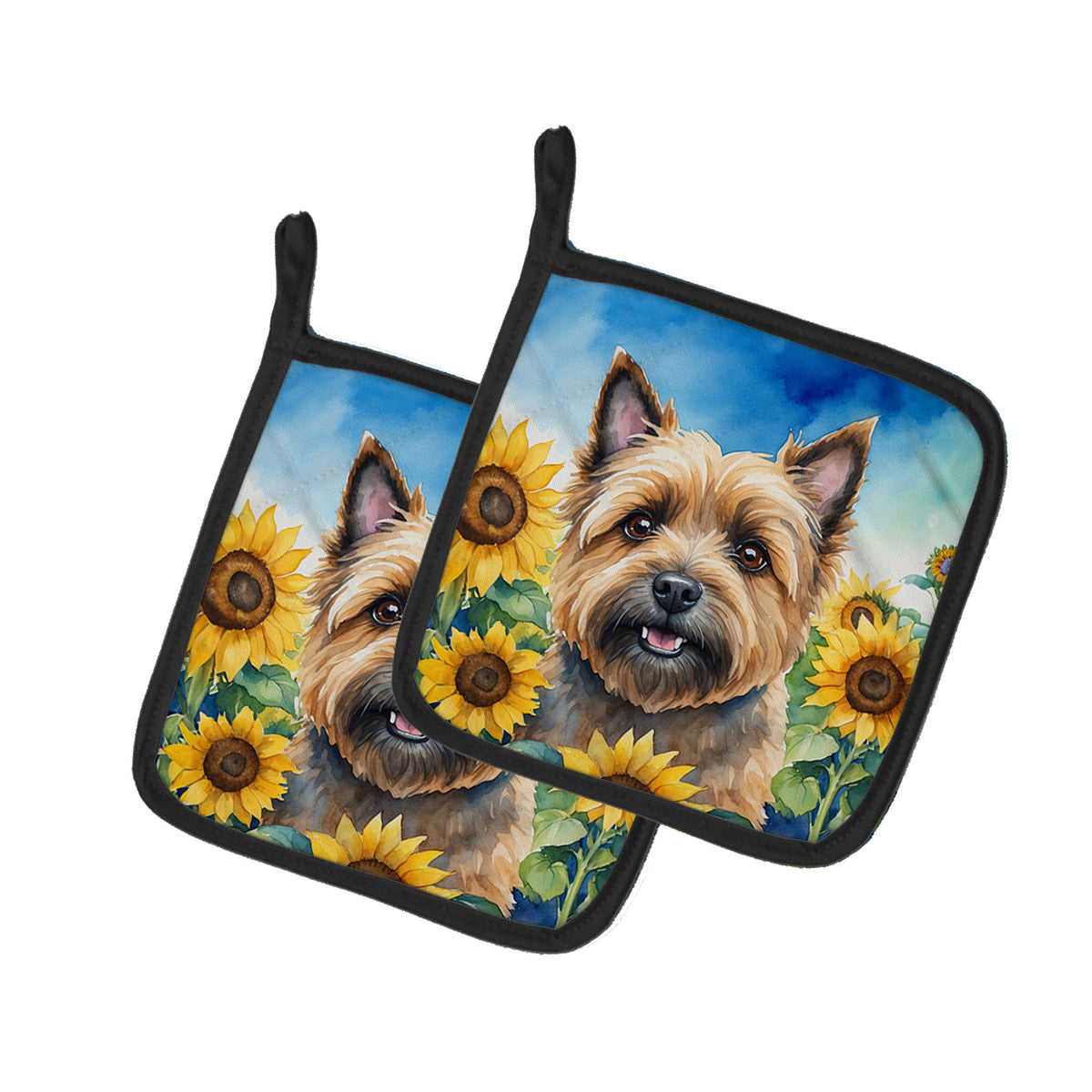 Buy this Cairn Terrier in Sunflowers Pair of Pot Holders