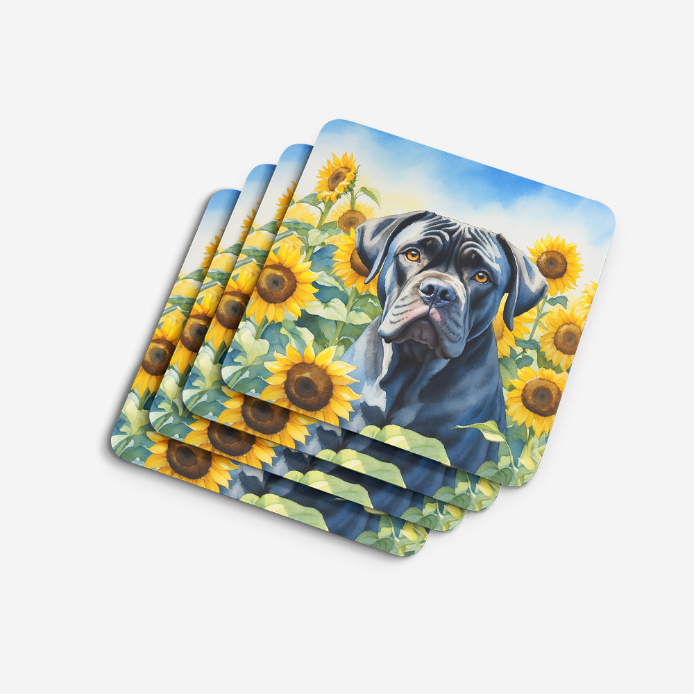 Cane Corso in Sunflowers Foam Coasters