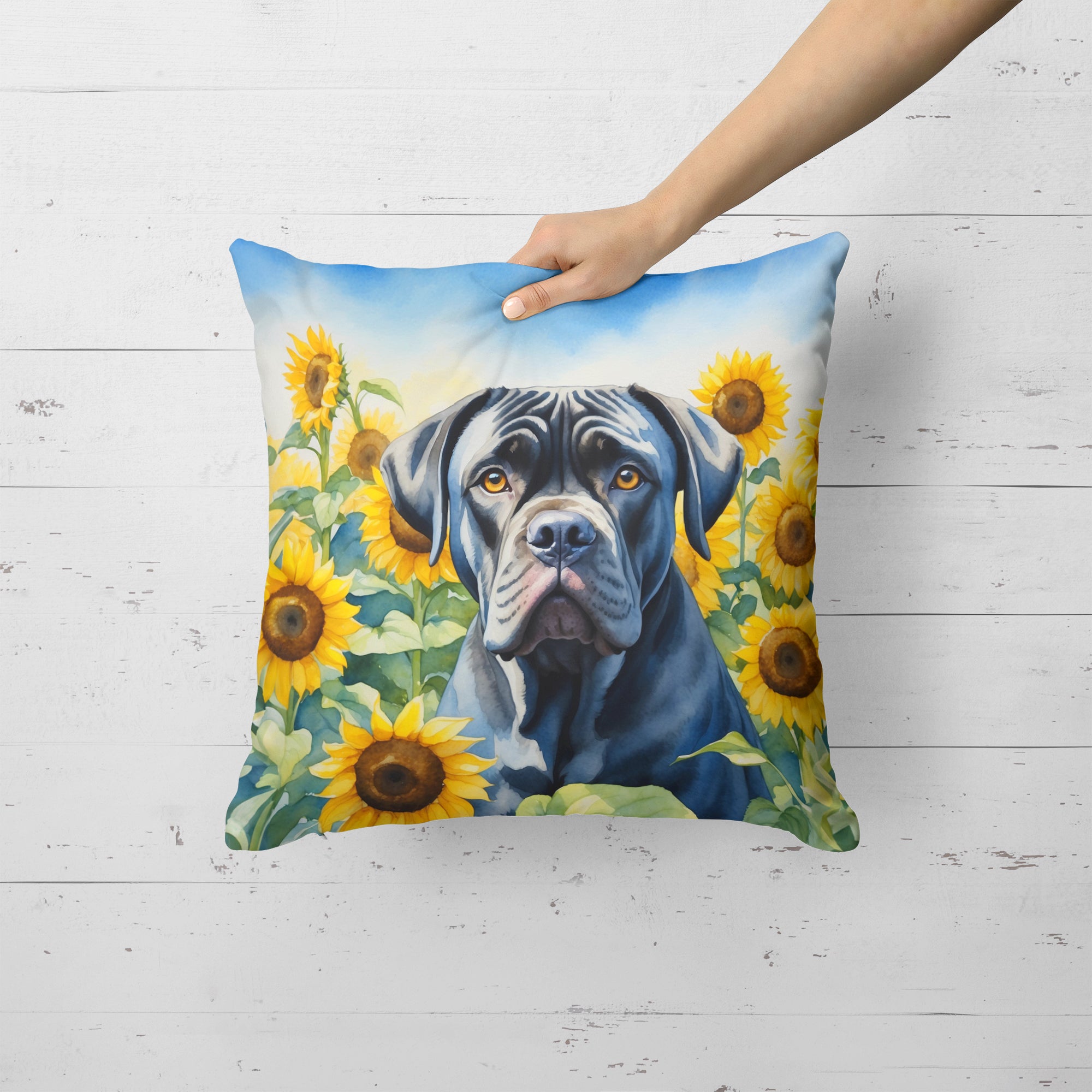 Cane Corso in Sunflowers Throw Pillow