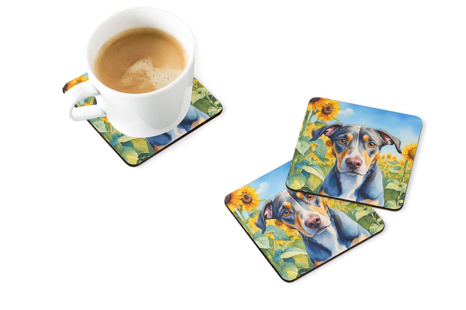 Caroline's Treasures Catahoula in Sunflowers Coasters - Set of 4 Lightweight Foam, Absorbent Drink Coasters
