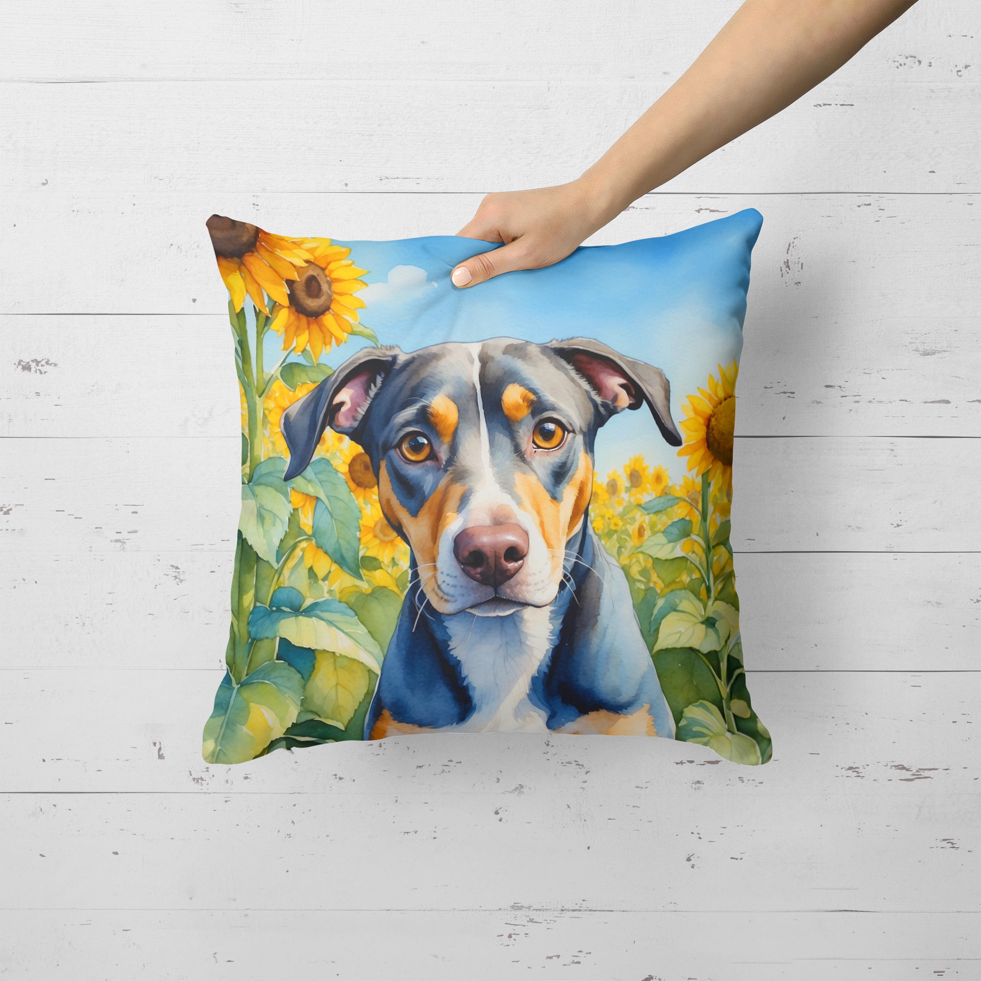 Buy this Catahoula in Sunflowers Throw Pillow