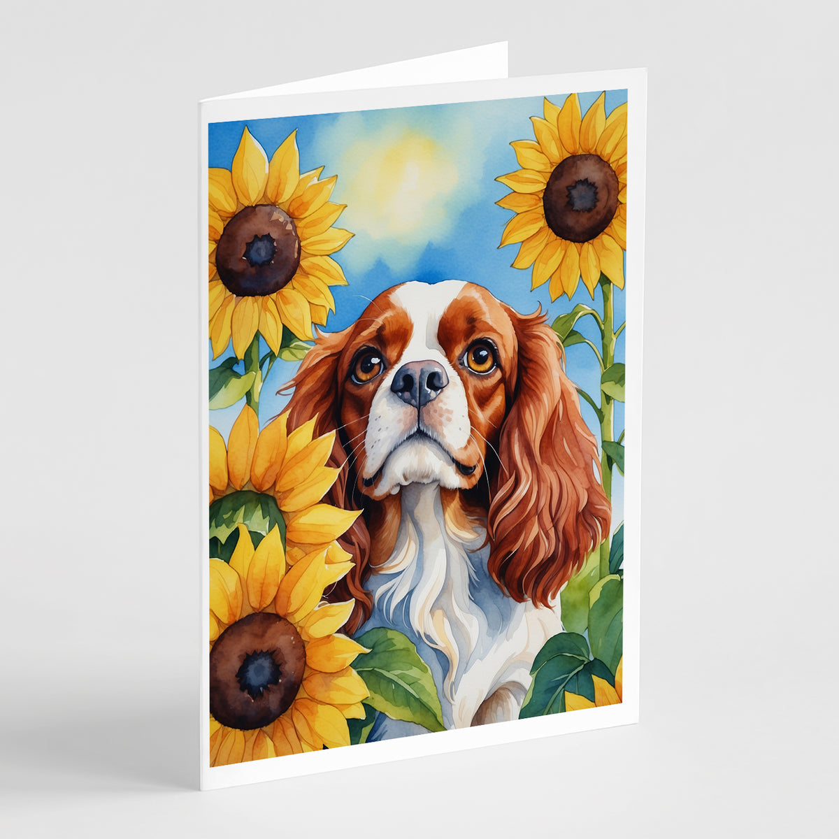 Buy this Cavalier Spaniel in Sunflowers Greeting Cards Pack of 8
