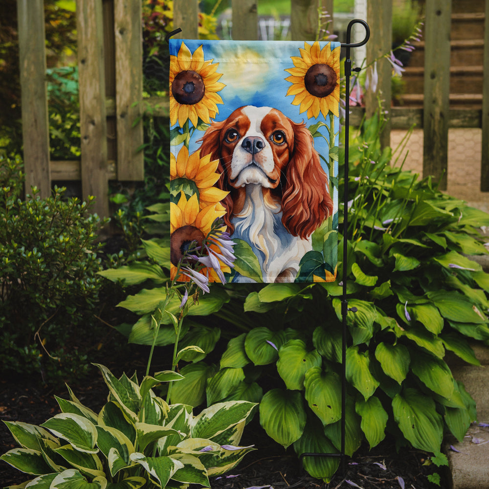 Cavalier Spaniel in Sunflowers Garden Flag