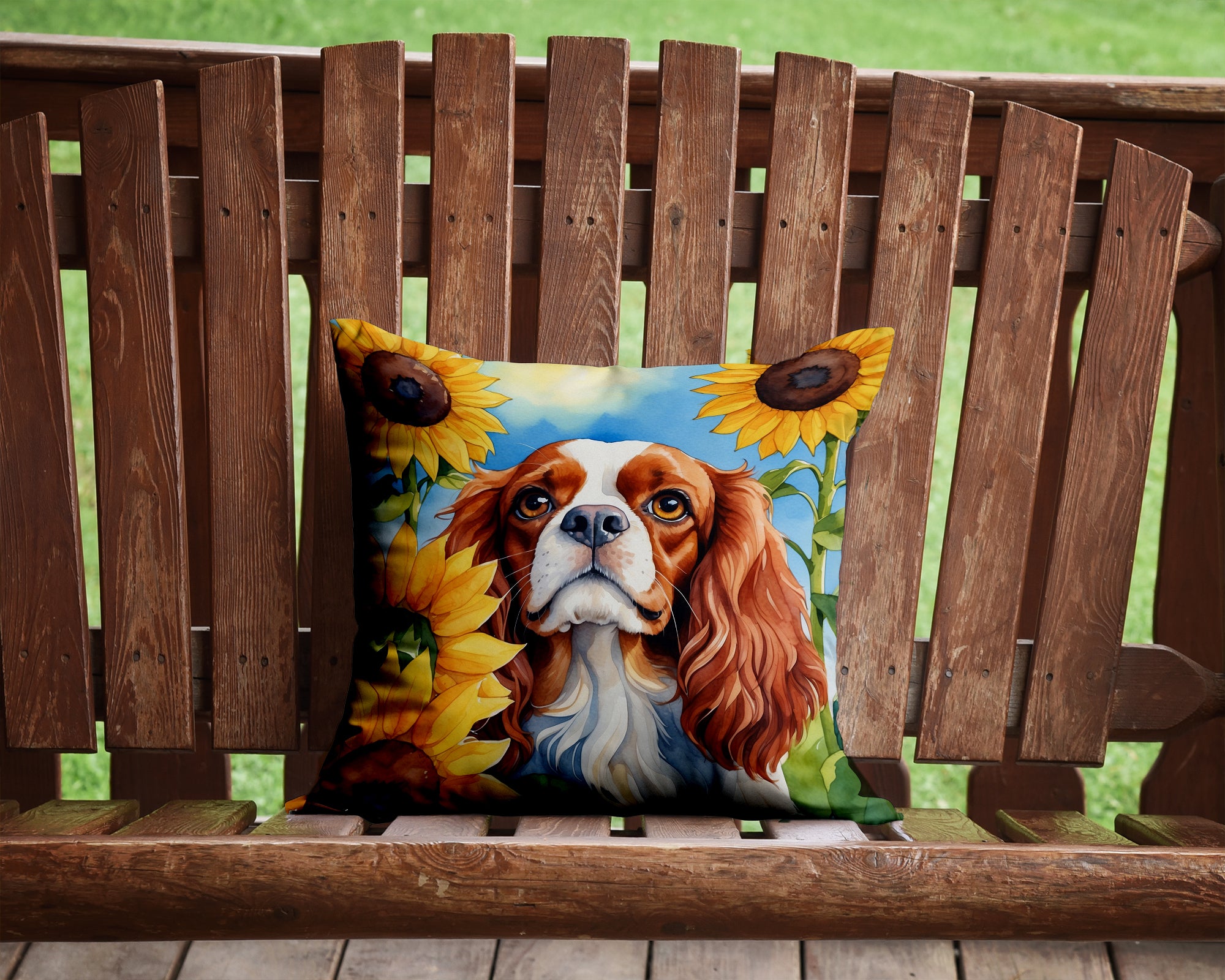 Buy this Cavalier Spaniel in Sunflowers Throw Pillow
