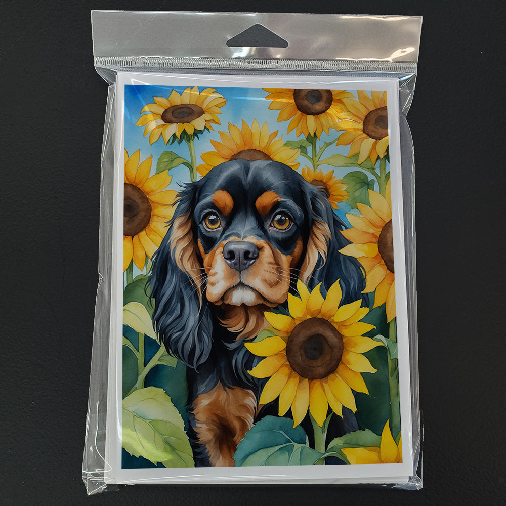 Cavalier Spaniel in Sunflowers Greeting Cards Pack of 8