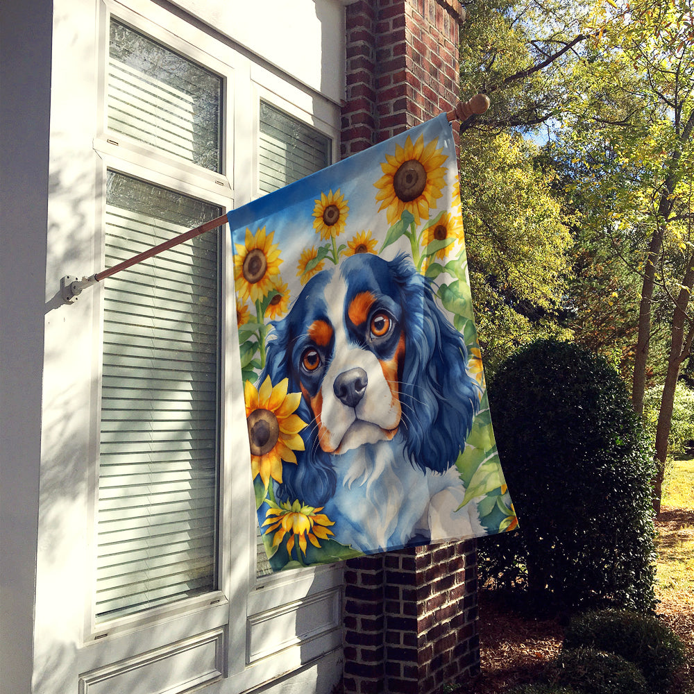 Cavalier Spaniel in Sunflowers House Flag
