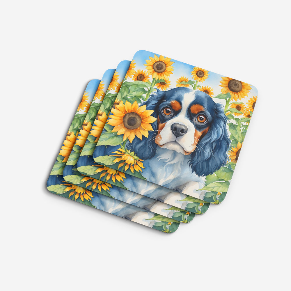 Cavalier Spaniel in Sunflowers Foam Coasters