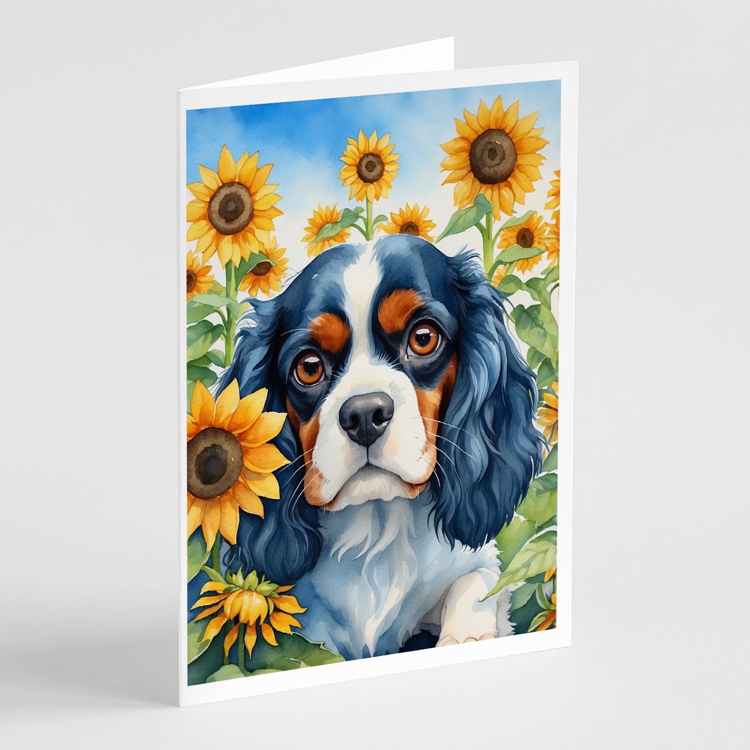 Buy this Cavalier Spaniel in Sunflowers Greeting Cards Pack of 8