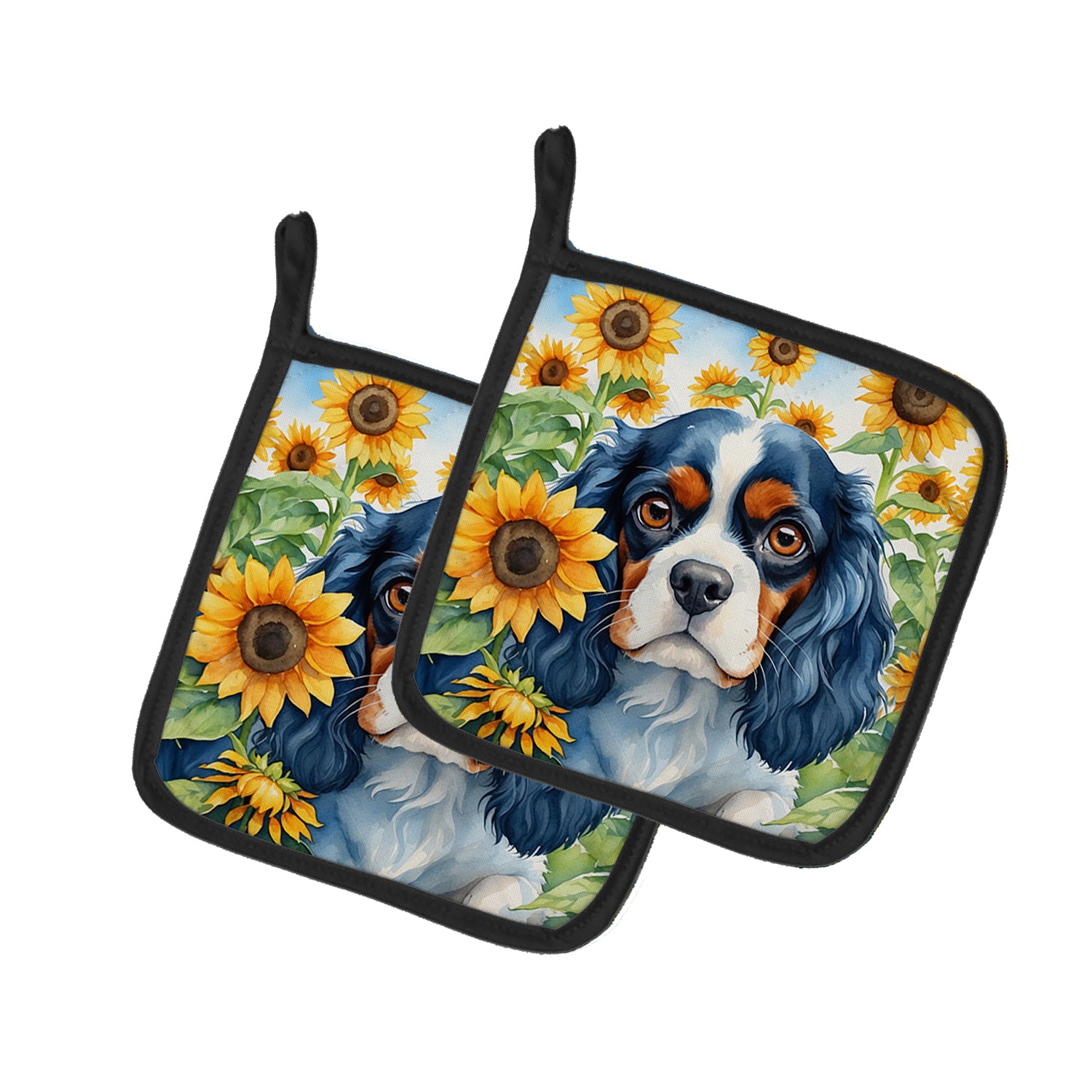 Buy this Cavalier Spaniel in Sunflowers Pair of Pot Holders