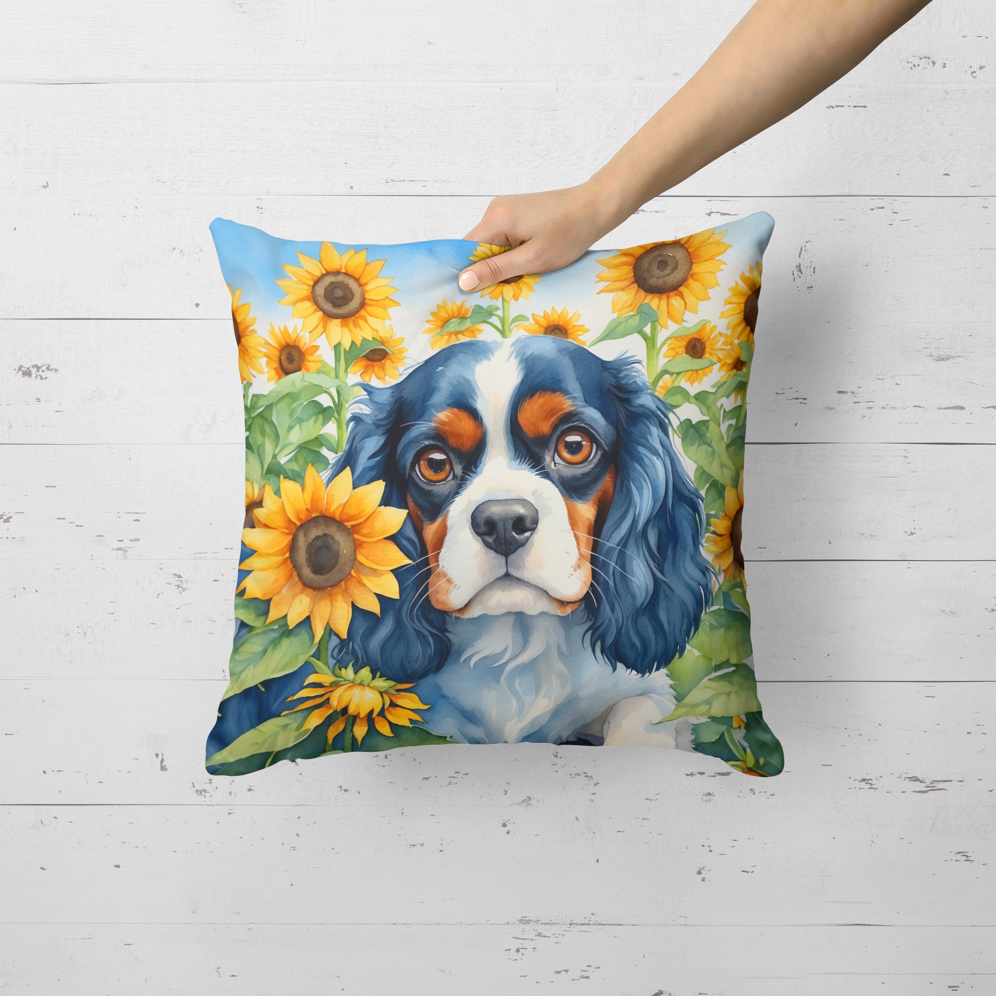 Buy this Cavalier Spaniel in Sunflowers Throw Pillow