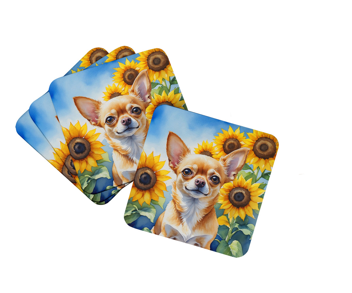 Buy this Chihuahua in Sunflowers Foam Coasters