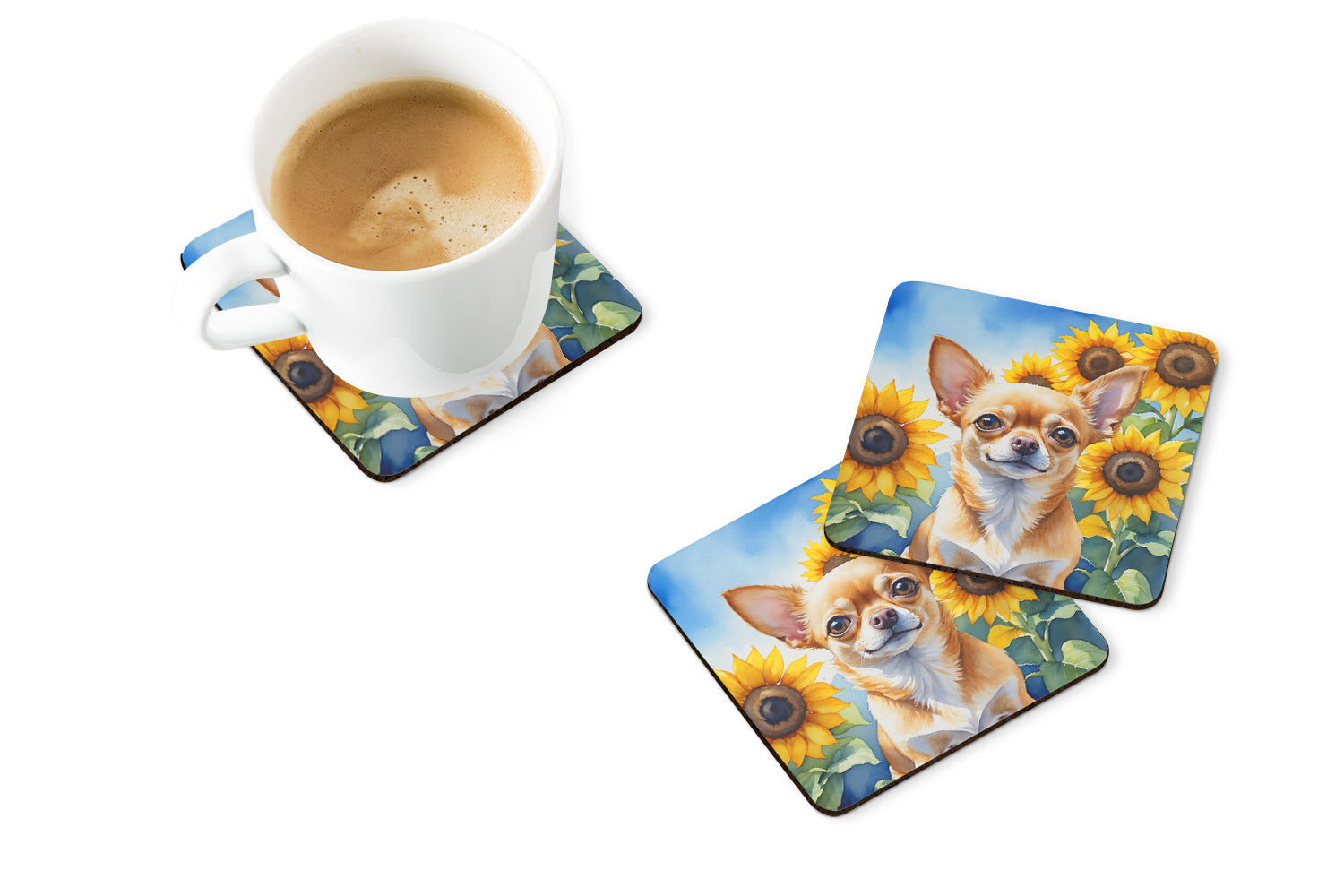 Chihuahua in Sunflowers Foam Coasters