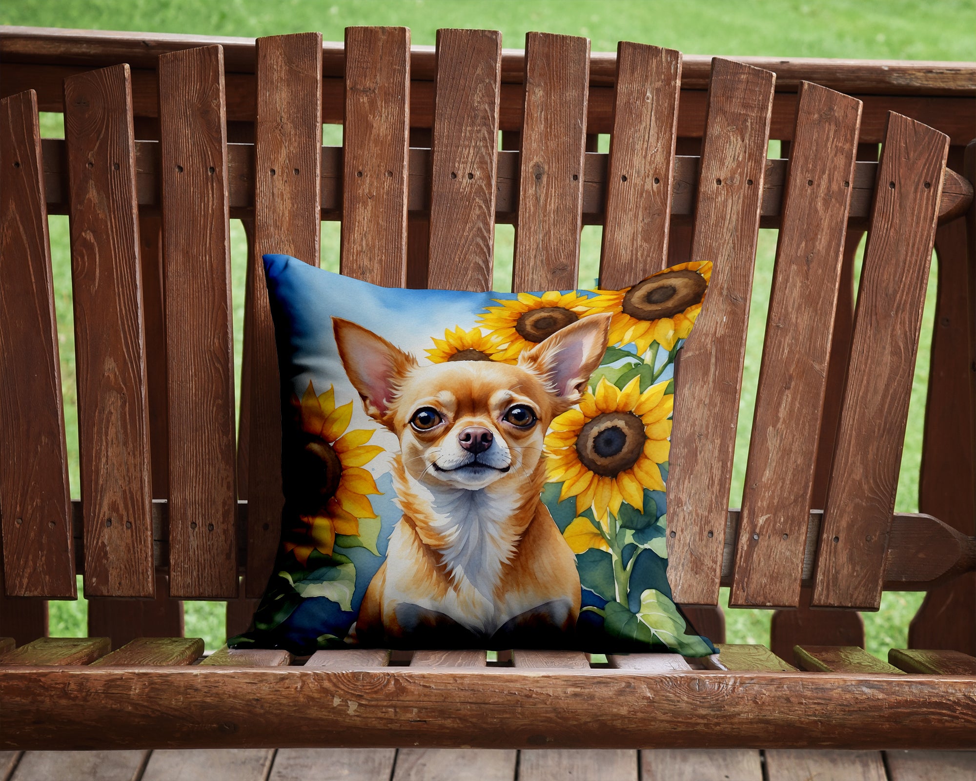 Buy this Chihuahua in Sunflowers Throw Pillow