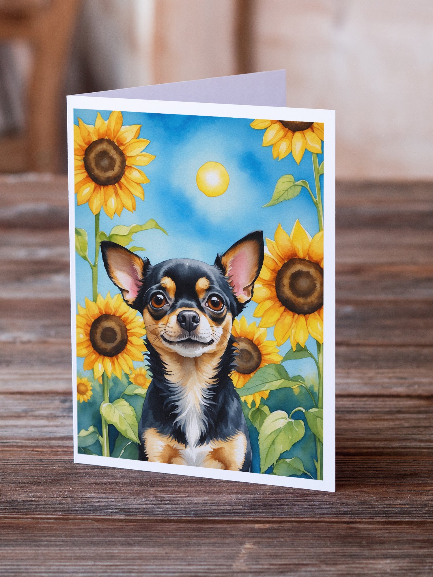 Chihuahua in Sunflowers Greeting Cards Pack of 8
