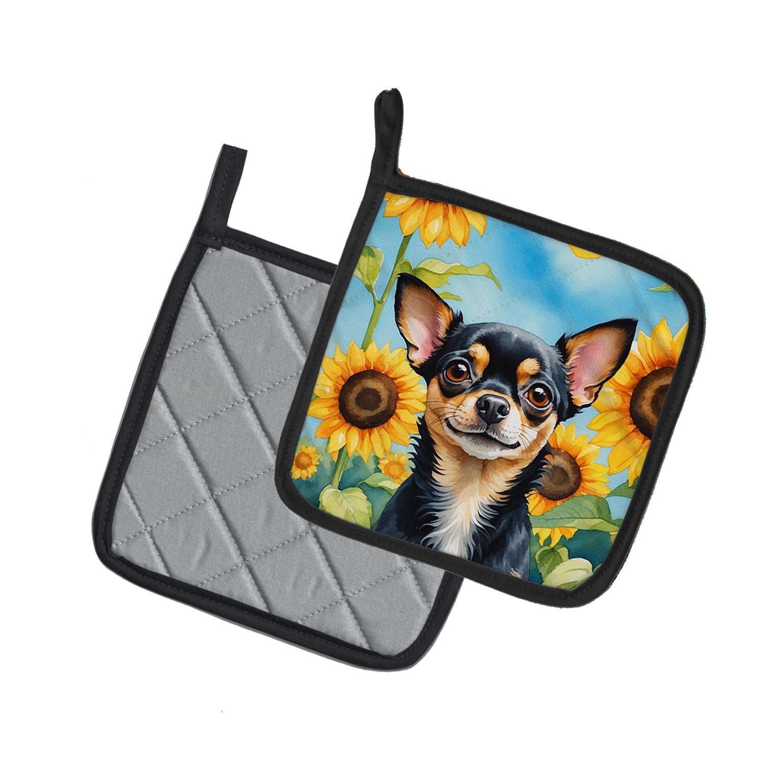 Chihuahua in Sunflowers Pair of Pot Holders