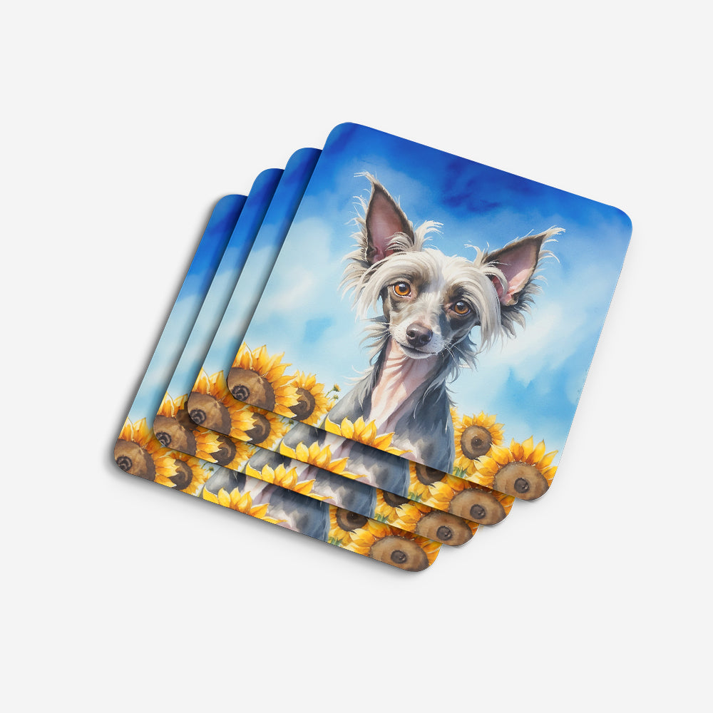 Chinese Crested in Sunflowers Foam Coasters